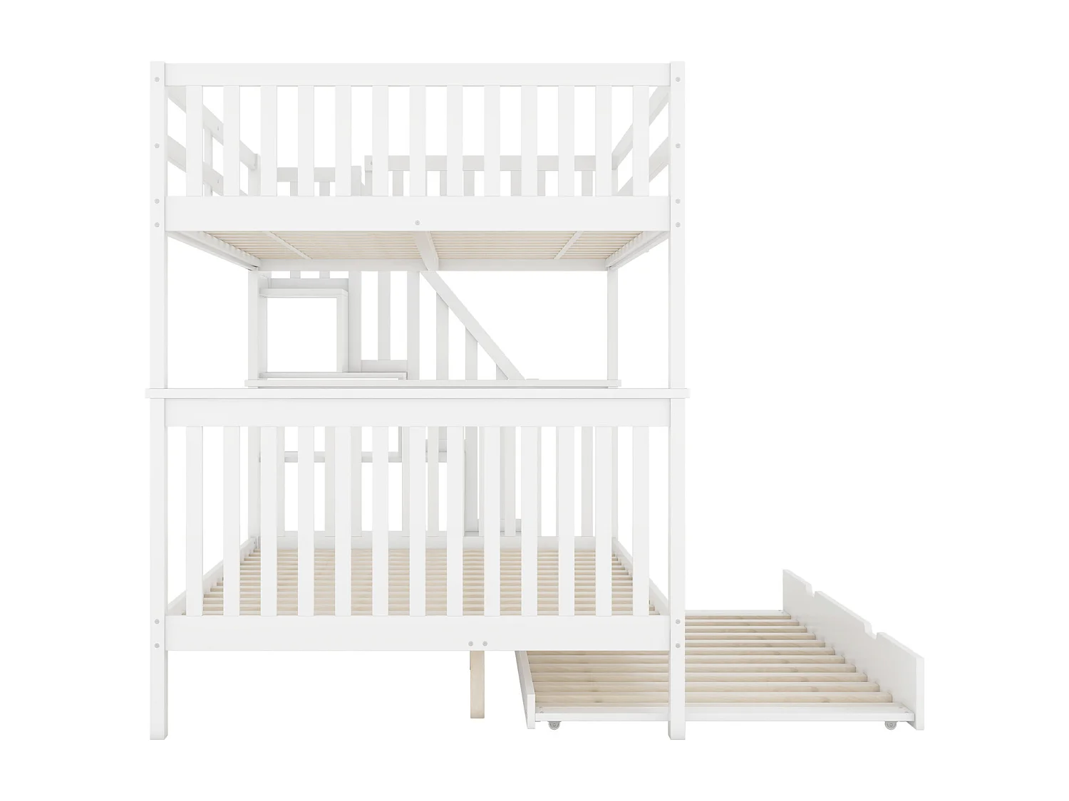 Litera de 140*200 cm, equipada con cama nido, barandillas altas, certificada EN747-1, color blanco