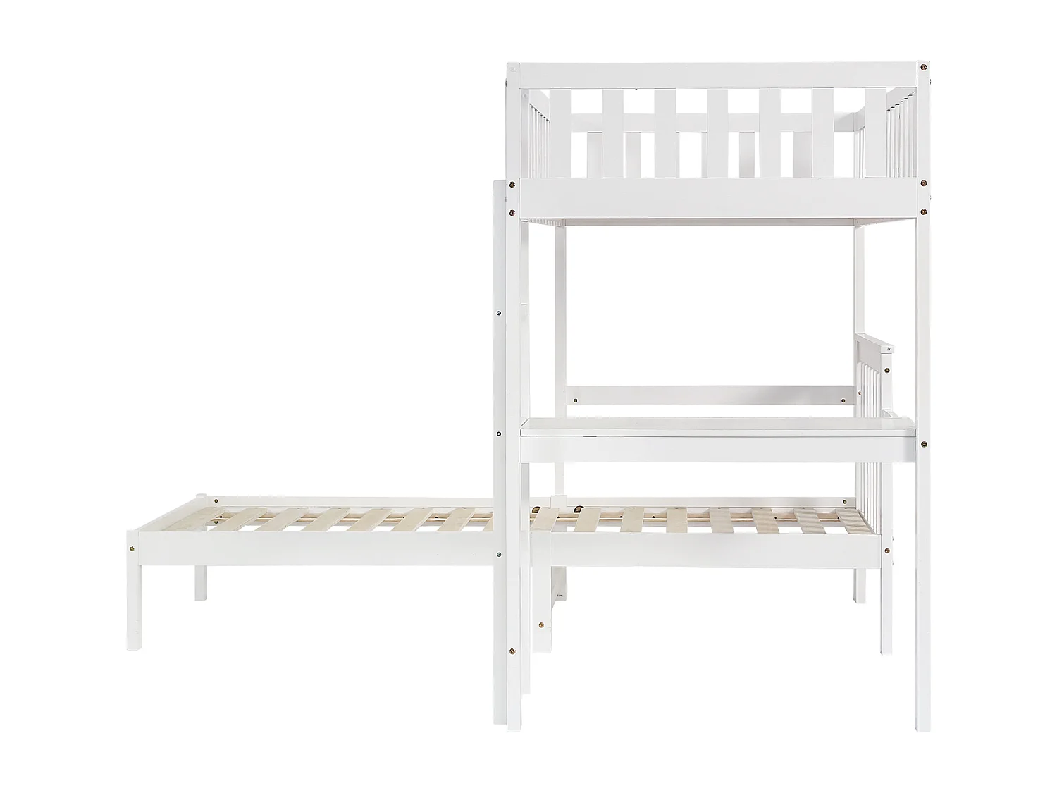 Lit Superposé 90x200cm avec un bureau,échelle à trois niveaux et sommiers stables,cadre en pin,Blanc