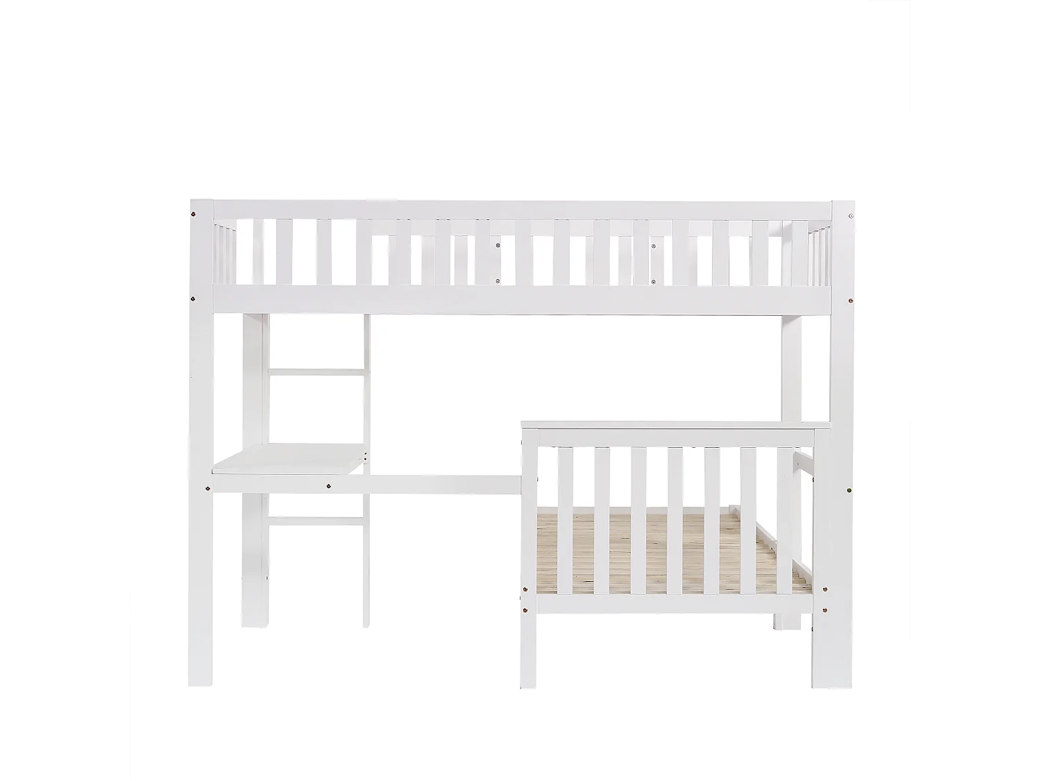 Lit Superposé 90x200cm avec un bureau,échelle à trois niveaux et sommiers stables,cadre en pin,Blanc