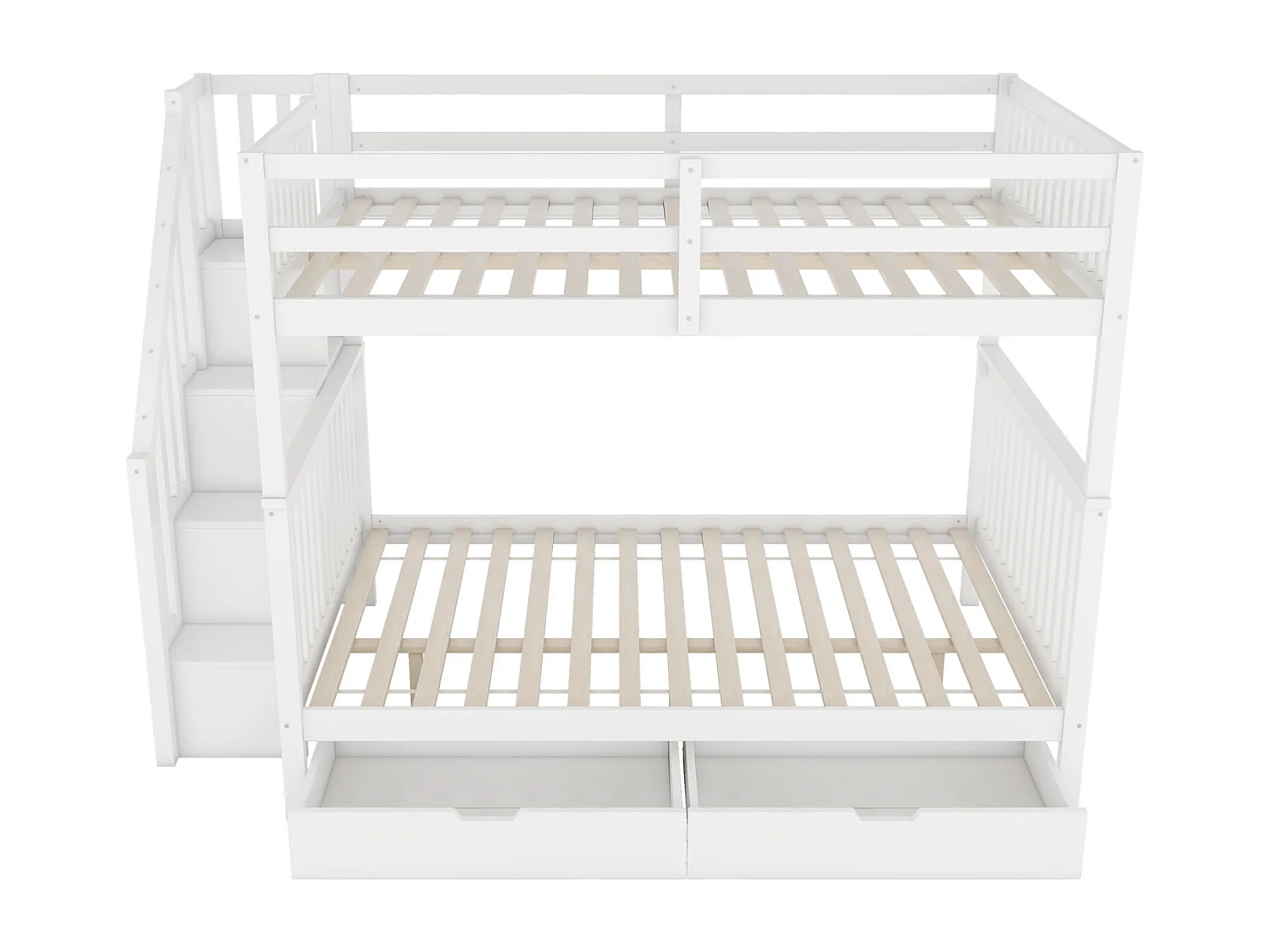 Stapelbed van grenenhout - met 2 lades en opbergtrap - Wit - 140x200cm