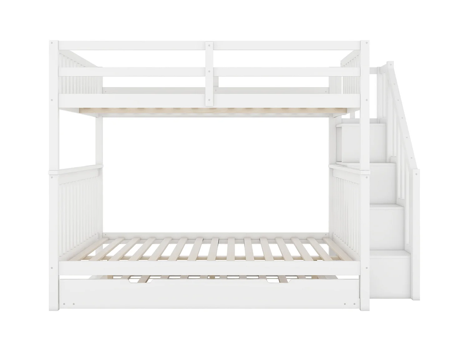 Lit superposé en bois de pin - avec 2 tiroirs et escalier de rangement - Blanc - 140x200cm