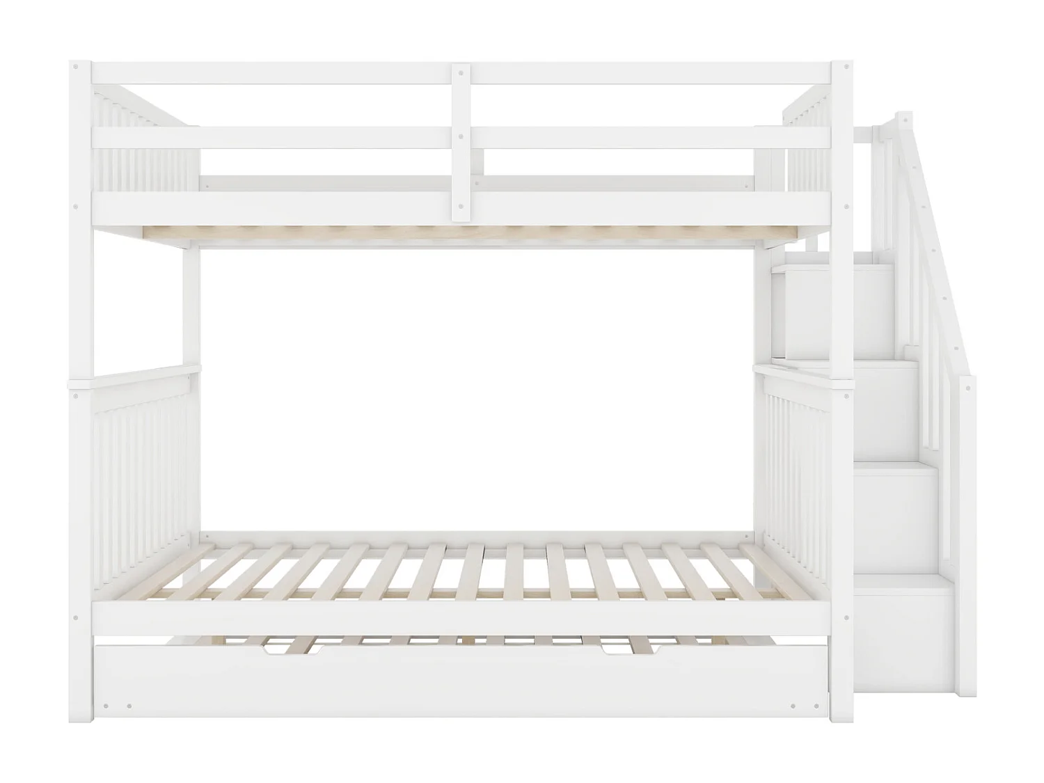 Lit superposé en bois de pin - avec 2 tiroirs et escalier de rangement - Blanc - 140x200cm