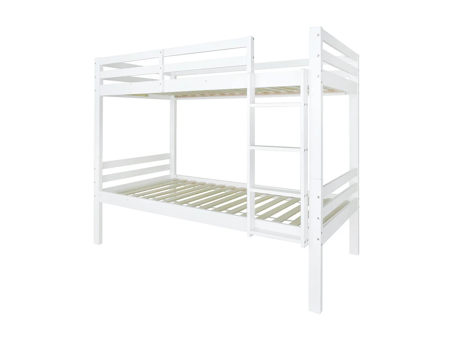 Kinderstapelbed, kinderbed met drie-laags hoekladder en valbeveiliging, bed gedeeld in 2 eenpersoonsbedden, tienerbed, eenpersoonsbed, grenen frame, wit, 90x200cm