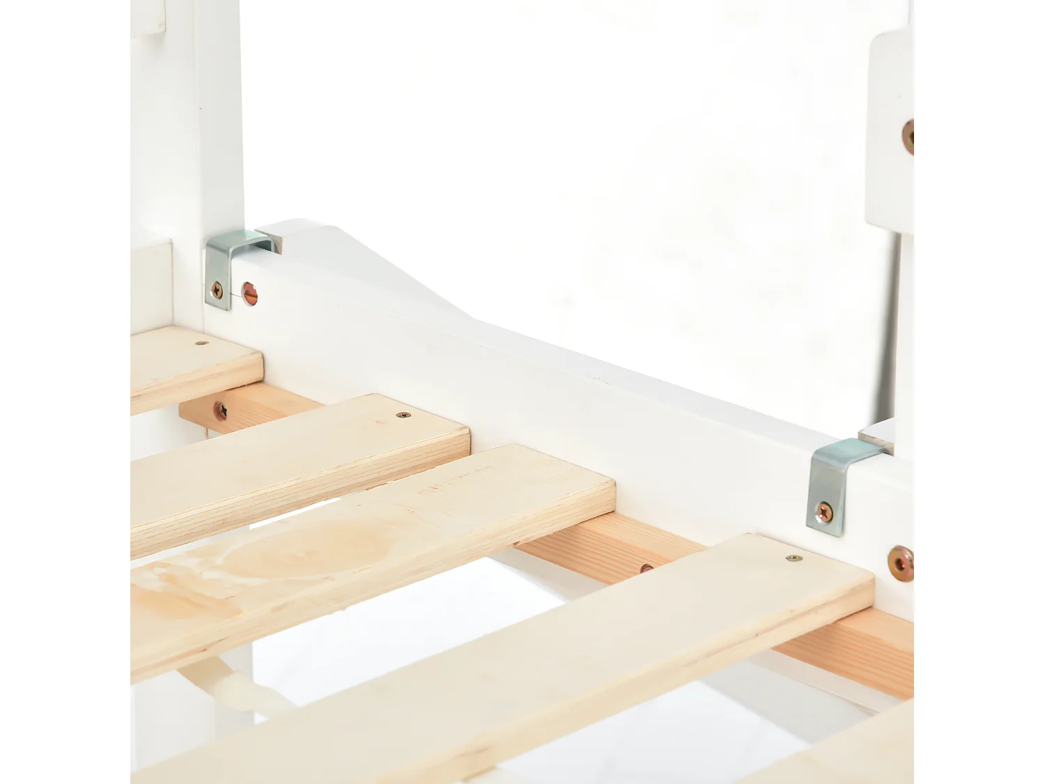 Lit superposé enfant 90x200cm+90x100cm - avec toboggan, sommier à lattes en pin, antichute, 2 niveaux - Blanc