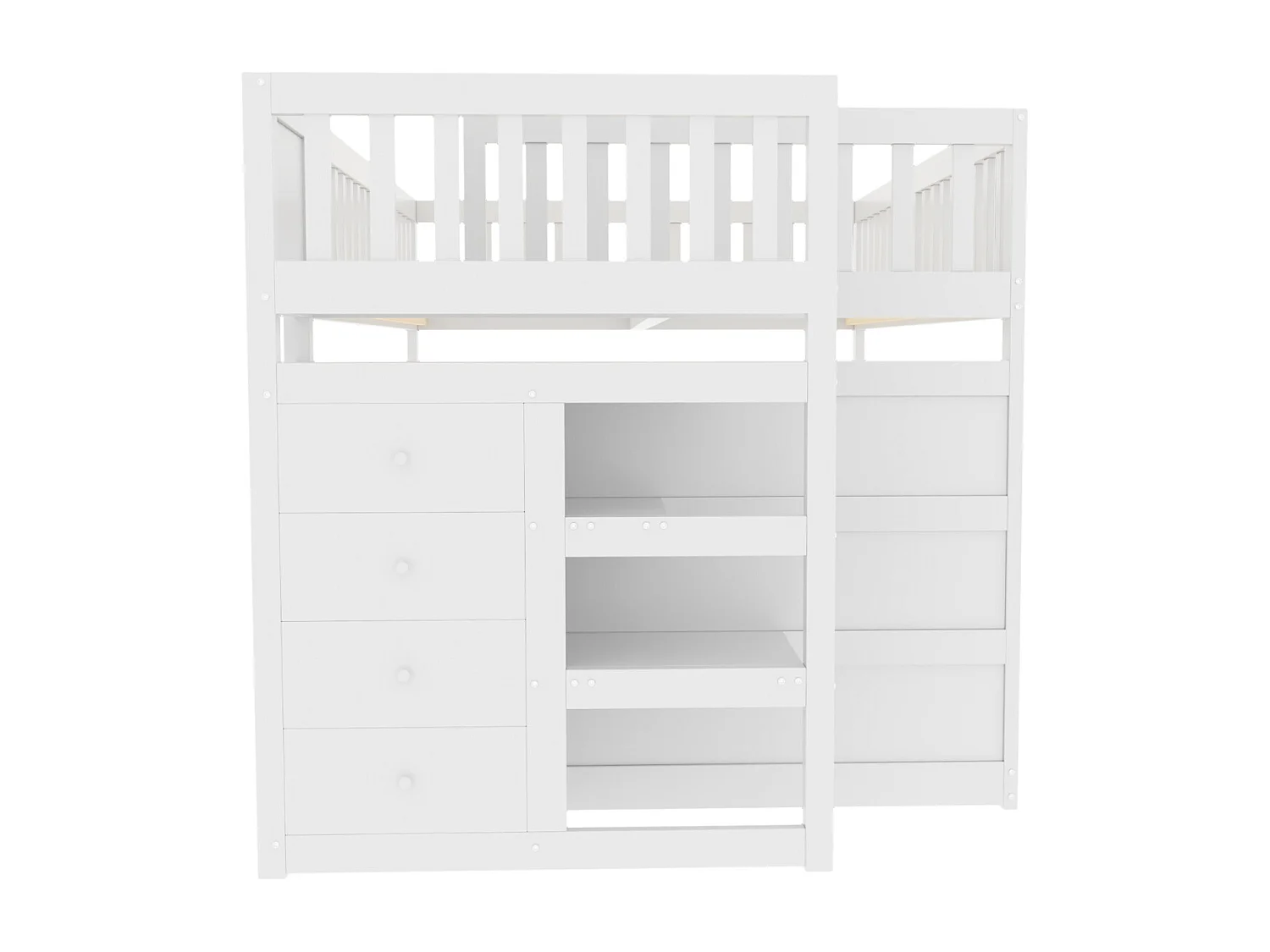 Beliche baixo Cama infantil 140 x 200 cm em madeira com compartimentos de arrumação abertos e vedação, branca