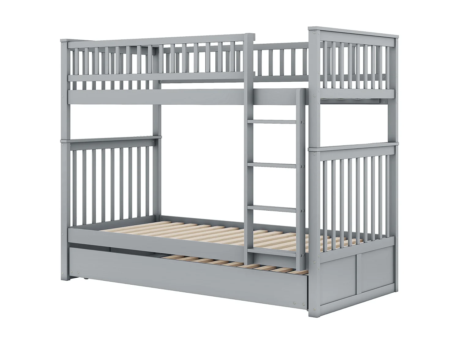 Stapelbed 90x200cm met 1 uitschuifbed 90x190cm, met hoge, stabiele, anti-val trapleuning, grijs