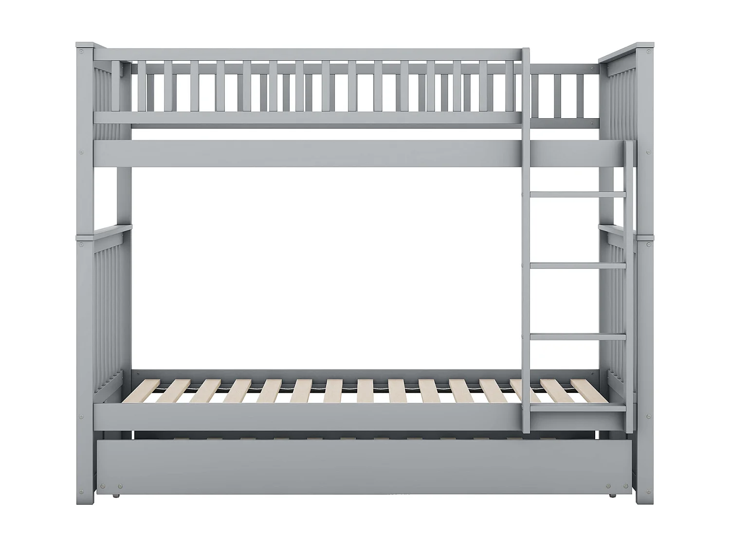 Stapelbed 90x200cm met 1 uitschuifbed 90x190cm, met hoge, stabiele, anti-val trapleuning, grijs