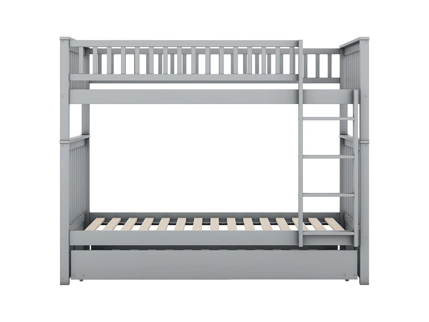 Lit superposé 90x200cm avec 1 lit gigogne 90x190cm, avec garde-corps haut escalier stable, anti-chutes, gris