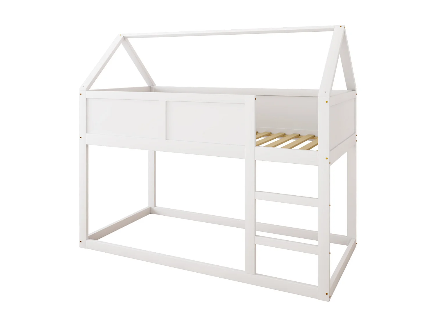 Beliche 90x200cm, cama de cabine infantil com escada e 1x estrado de ripas na parte superior, estrutura de madeira maciça, madeira branca