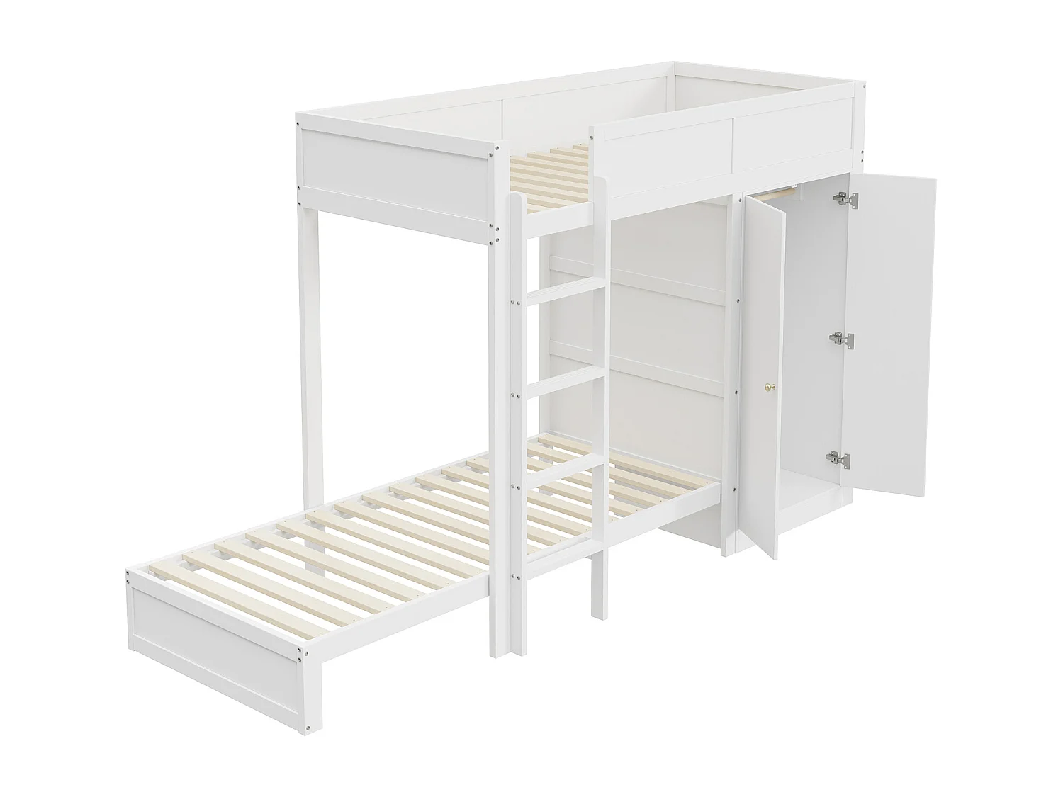 Stapelbed 90x200cm, kinderbed met kledingkast, hoge uitvalbeveiliging, tienerbed, wit