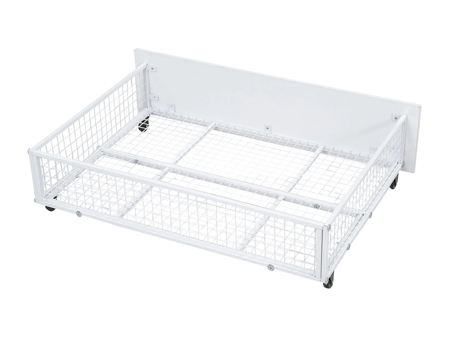 Letto a castello triplo, struttura in metallo, 140x200cm e 2 letti 90x200cm, con scaletta e 2 cassetti, rete a doghe inclusa, bianco