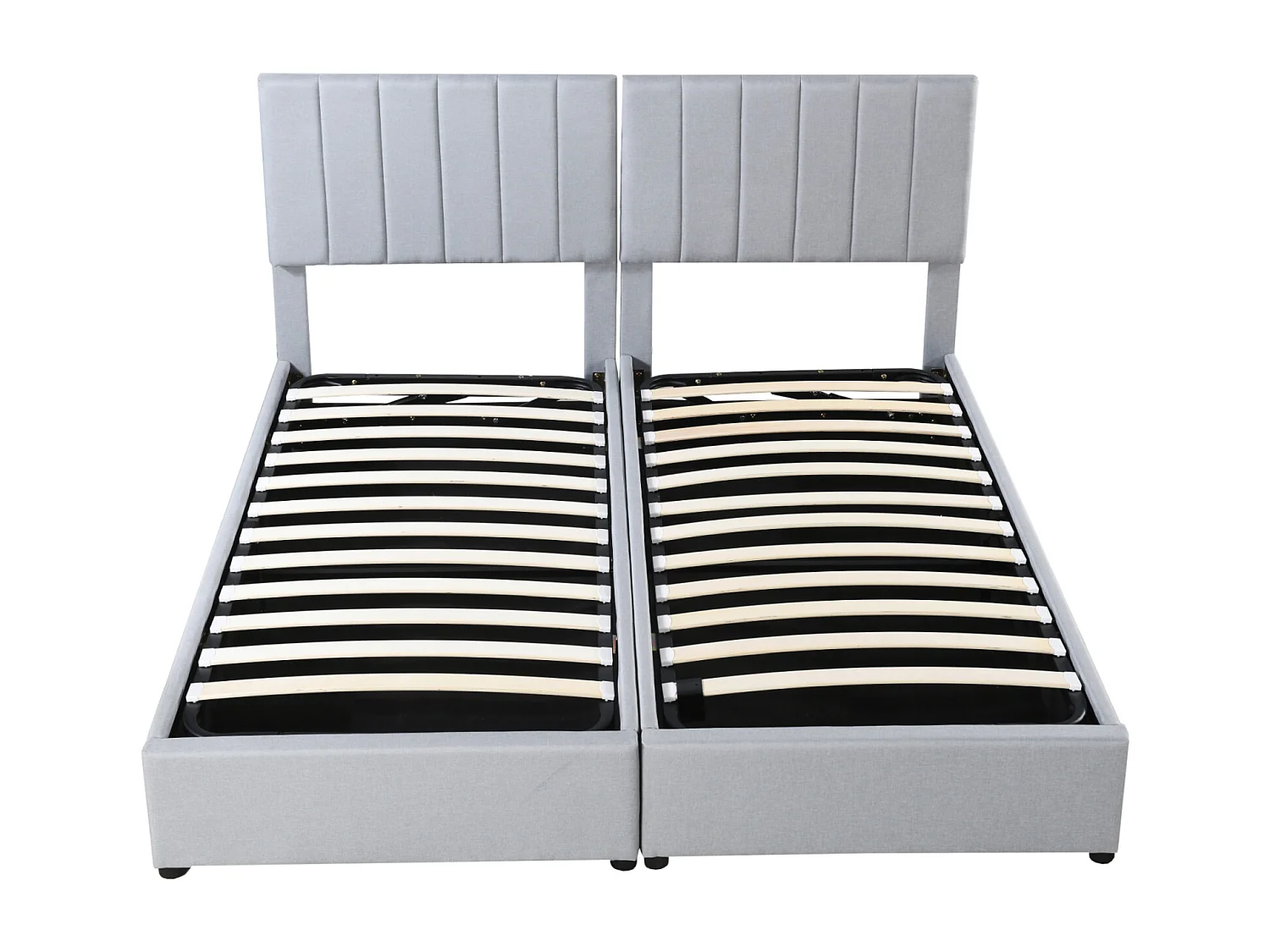 Cama canapé 180x200cm, con sistema hidráulico con espacio de almacenaje, cabecero regulable, somier de láminas de madera, cama de matrimonio tapizada en lino - Gris