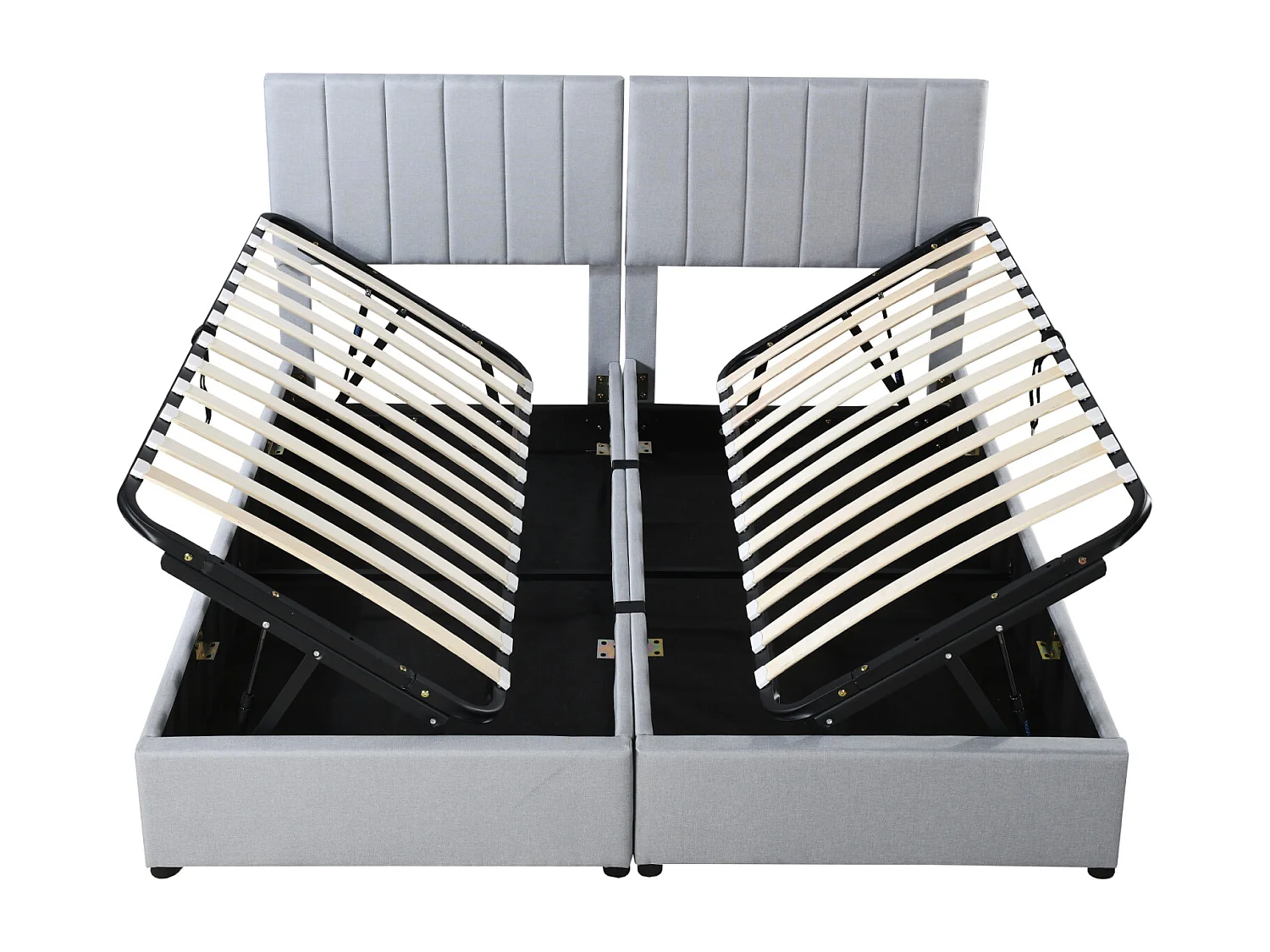 Lit coffre 180x200cm, avec hydraulique avec espace de rangement, Tête de lit ajustable, sommier à lattes en bois, lit double capitonné en lin - Gris