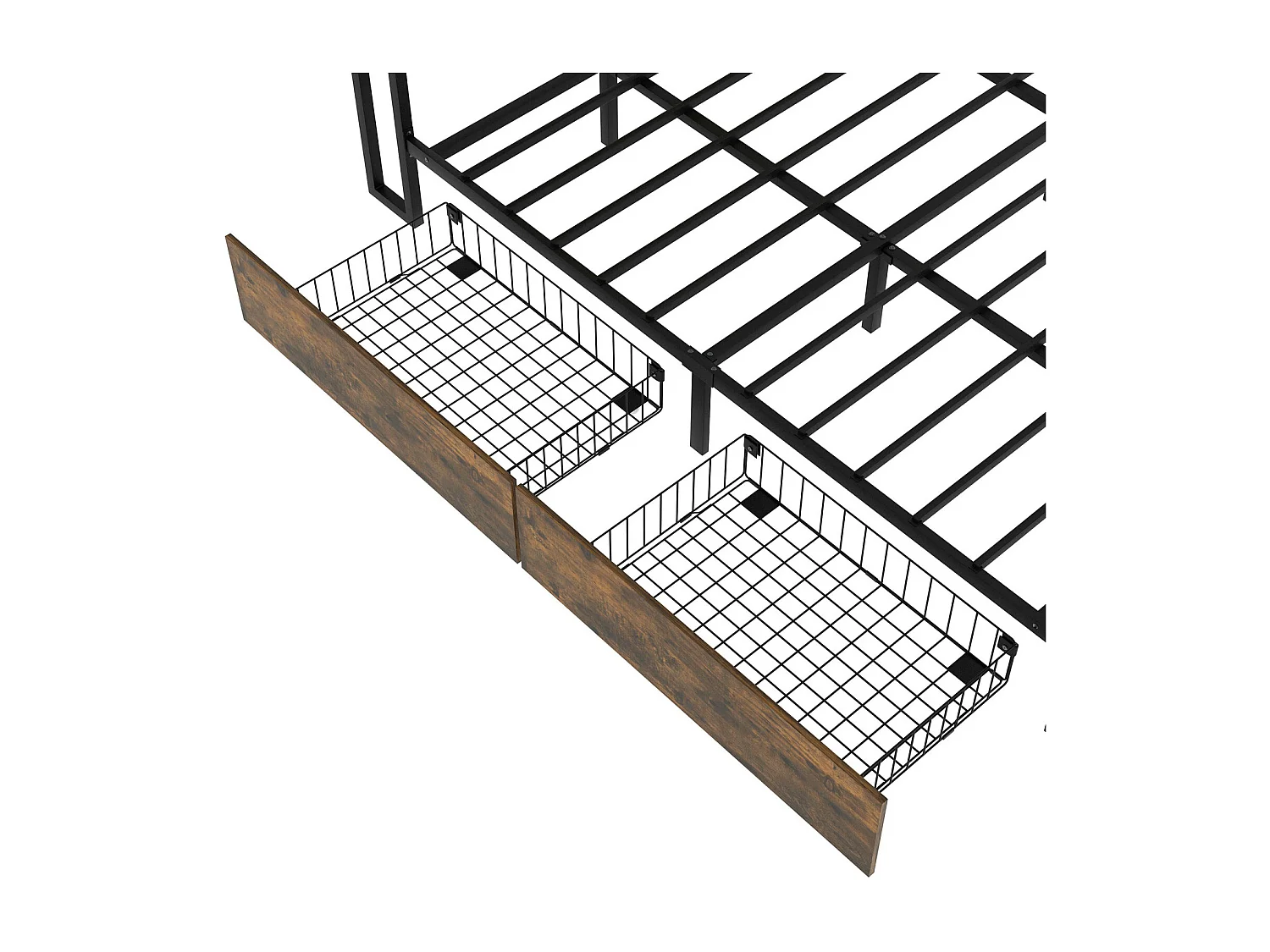Volwassen bed met 4 lades, lattenbodem, LED-hoofdbord met USB-oplaad- en opbergfunctie, MDF + metaal, bruin 180x200cm