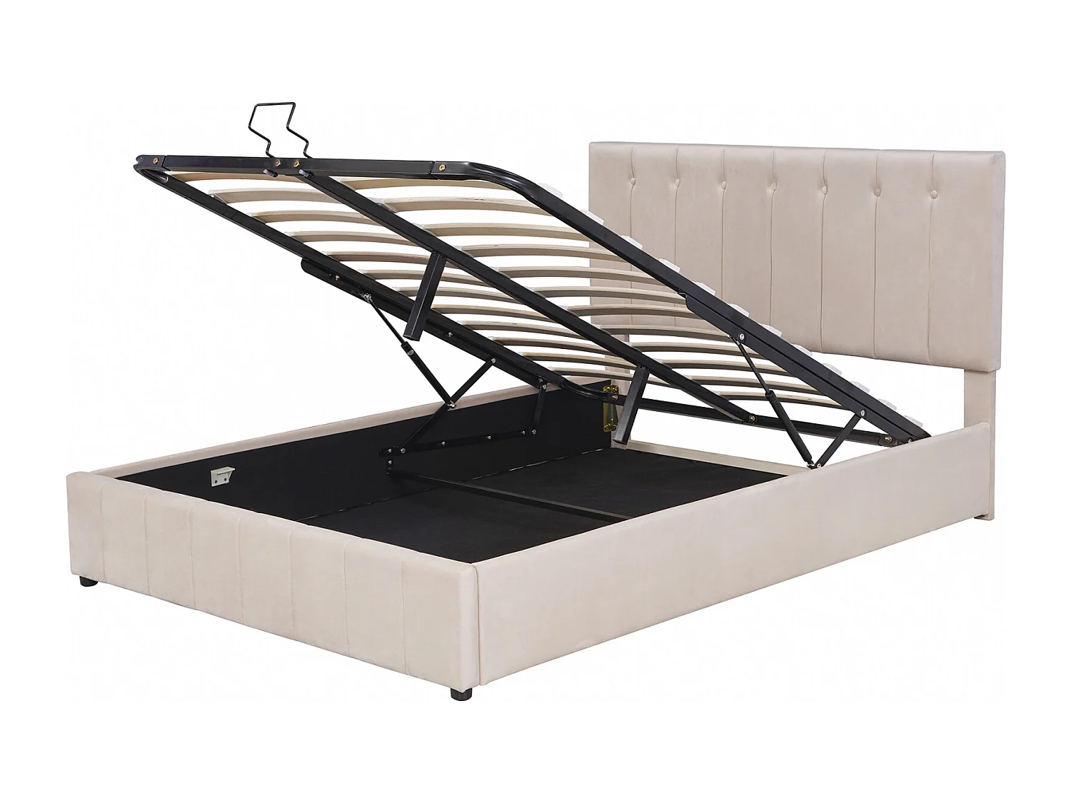 Lit coffre adulte 140 x 200cm - lit double en velours avec sommier à lattes en métal et tête de lit réglable en hauteur - Beige