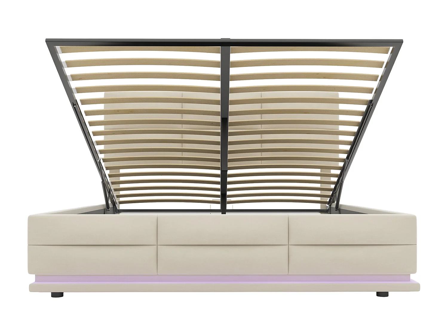 Letto matrimoniale contenitore imbottito idraulico 140 x 200 cm in velluto delicato sulla pelle con luci LED e caricabatterie USB, bianco