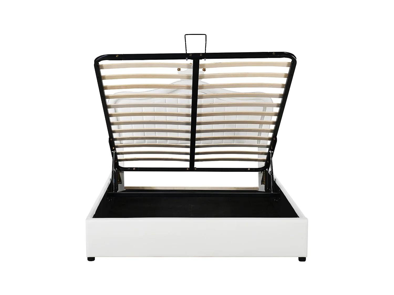 Lit coffre 140x200cm, lit enfant LED avec sommier à lattes et tête de lit avec couronne, en cuir PU, blanc