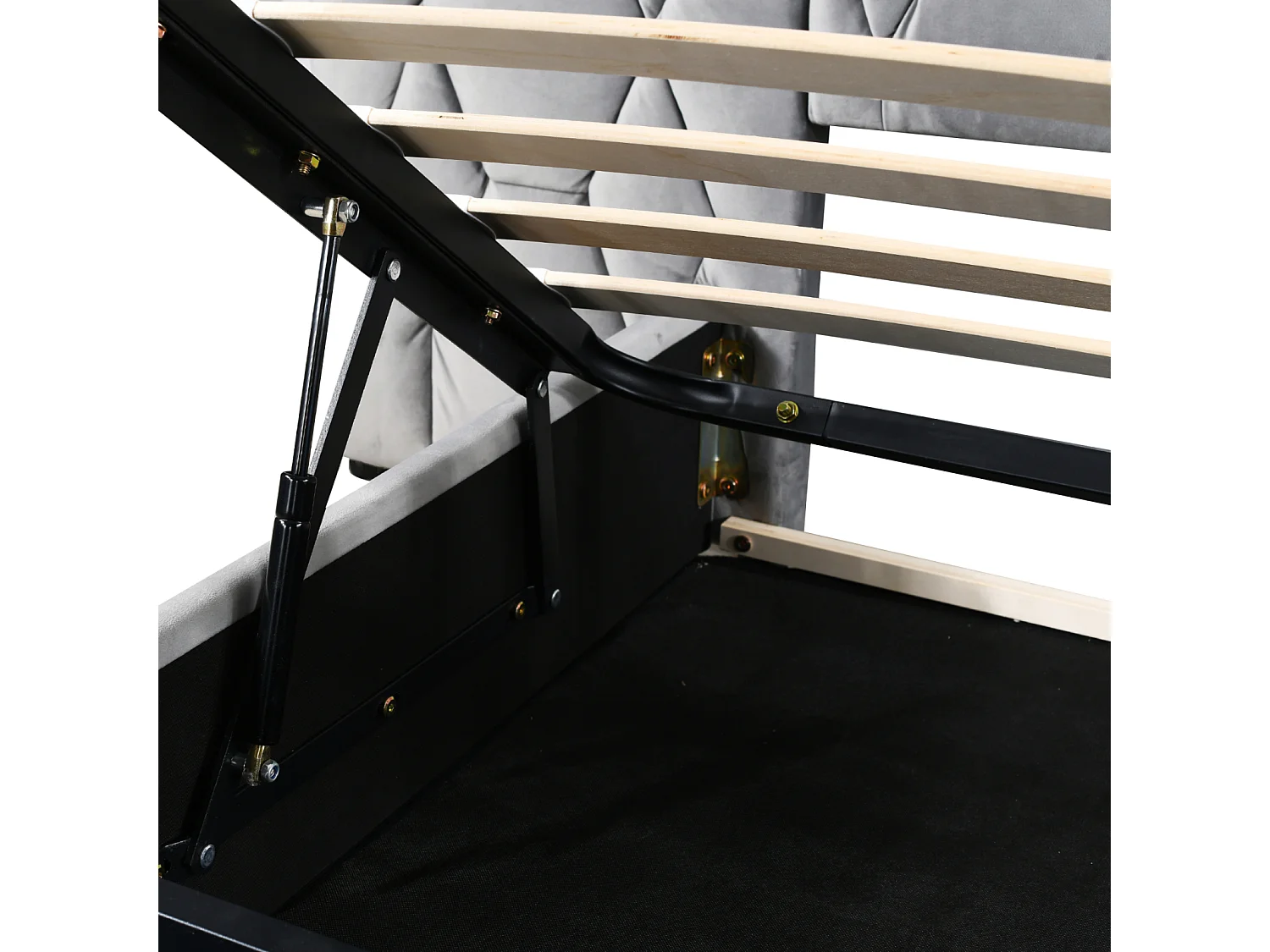 Lit coffre capitonné 180x200cm - avec grand dossier - avec LED et prise USB - velours- gris