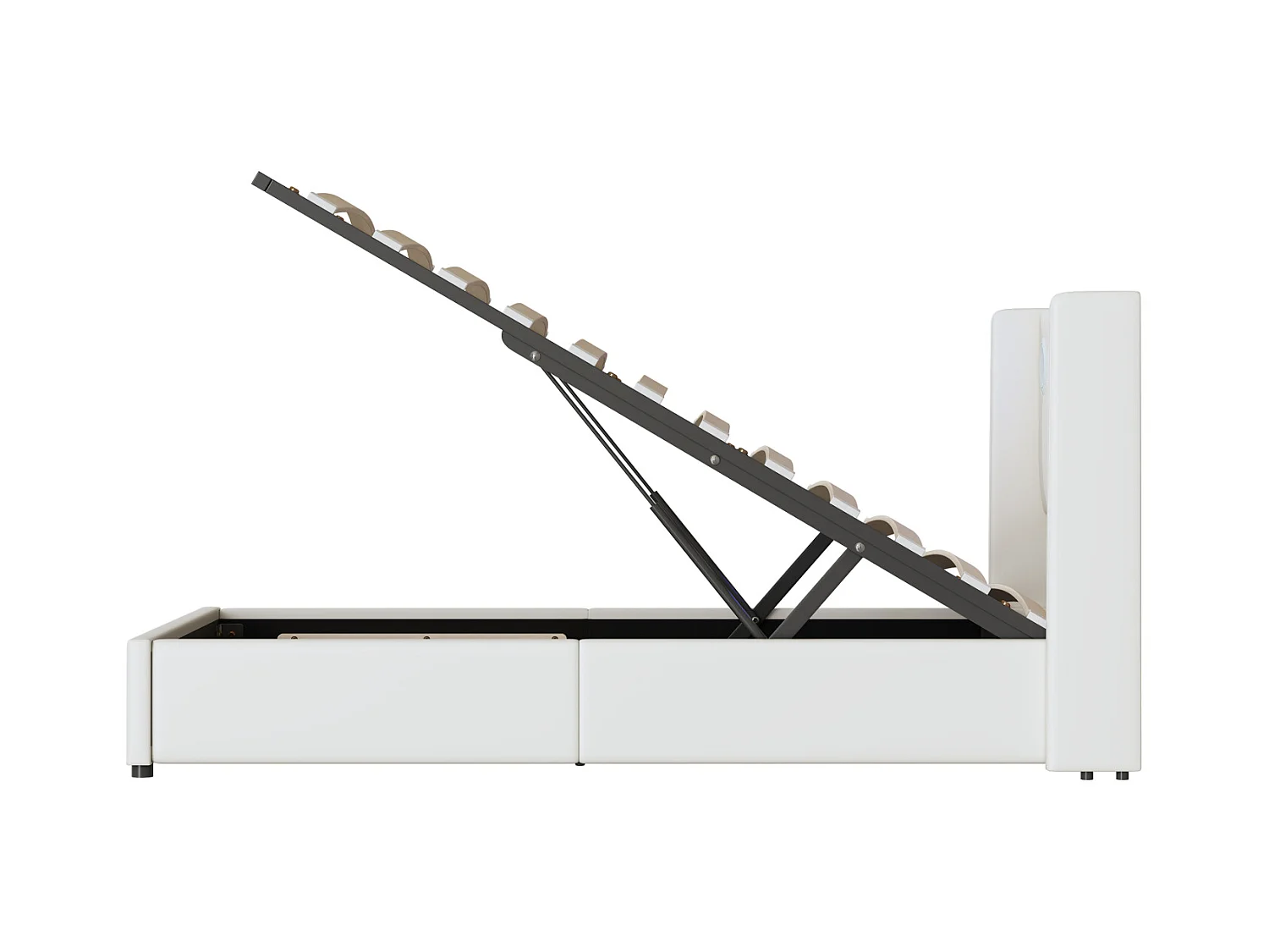 Cama canapé 90x200cm - Cama individual con somier de láminas, cabecero LED con Bluetooth y puerto USB - en piel sintética color blanco