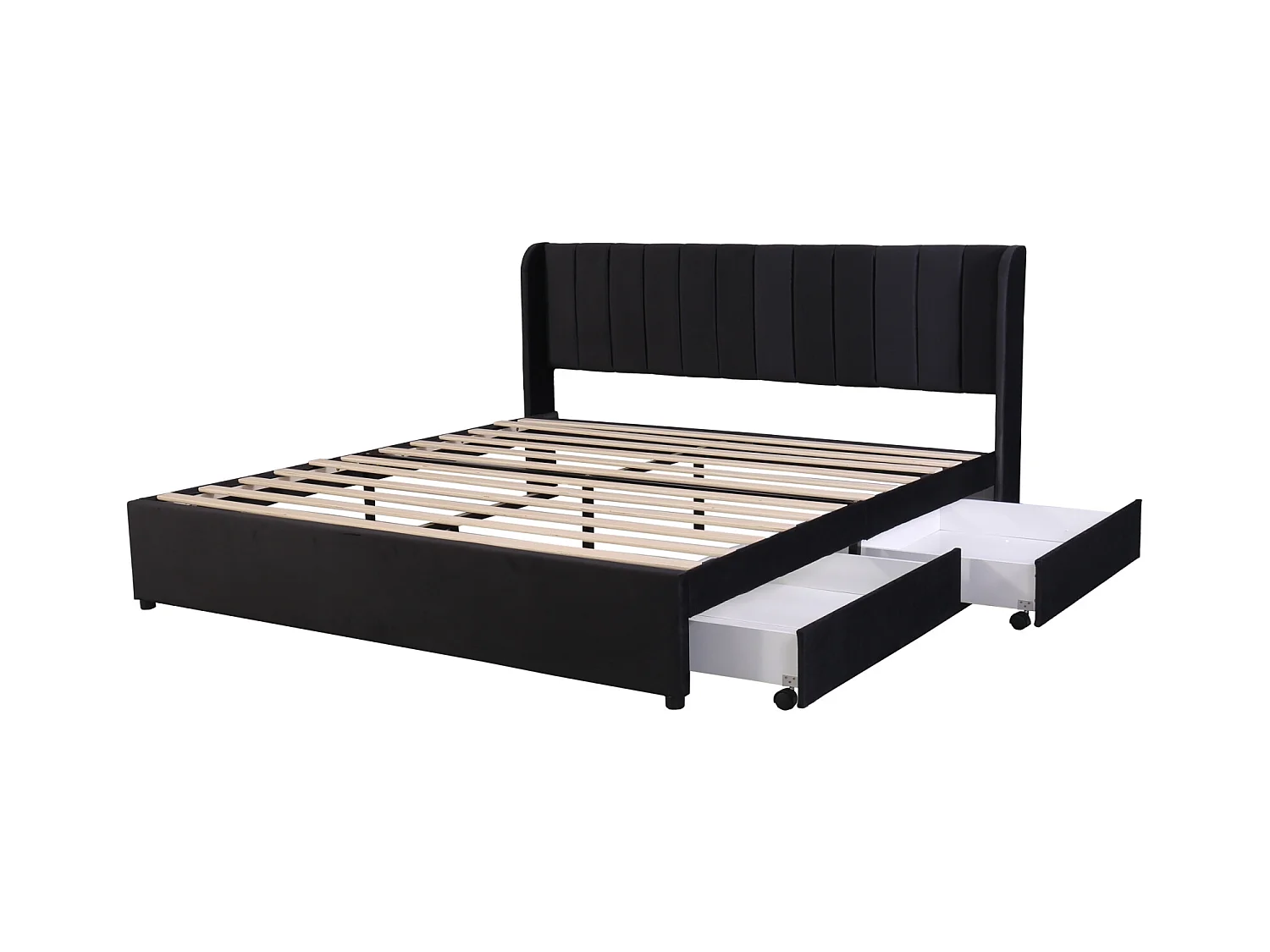 Letto matrimoniale 140x200cm, letto imbottito in velluto, con 2 cassetti, rete a doghe e testiera, nero