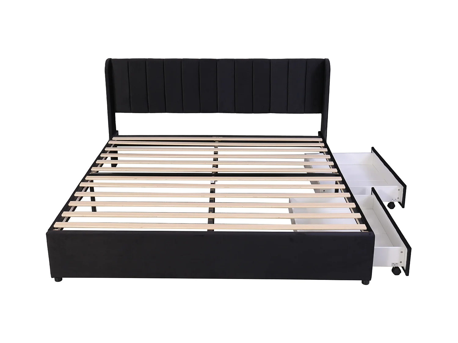 Letto matrimoniale 140x200cm, letto imbottito in velluto, con 2 cassetti, rete a doghe e testiera, nero