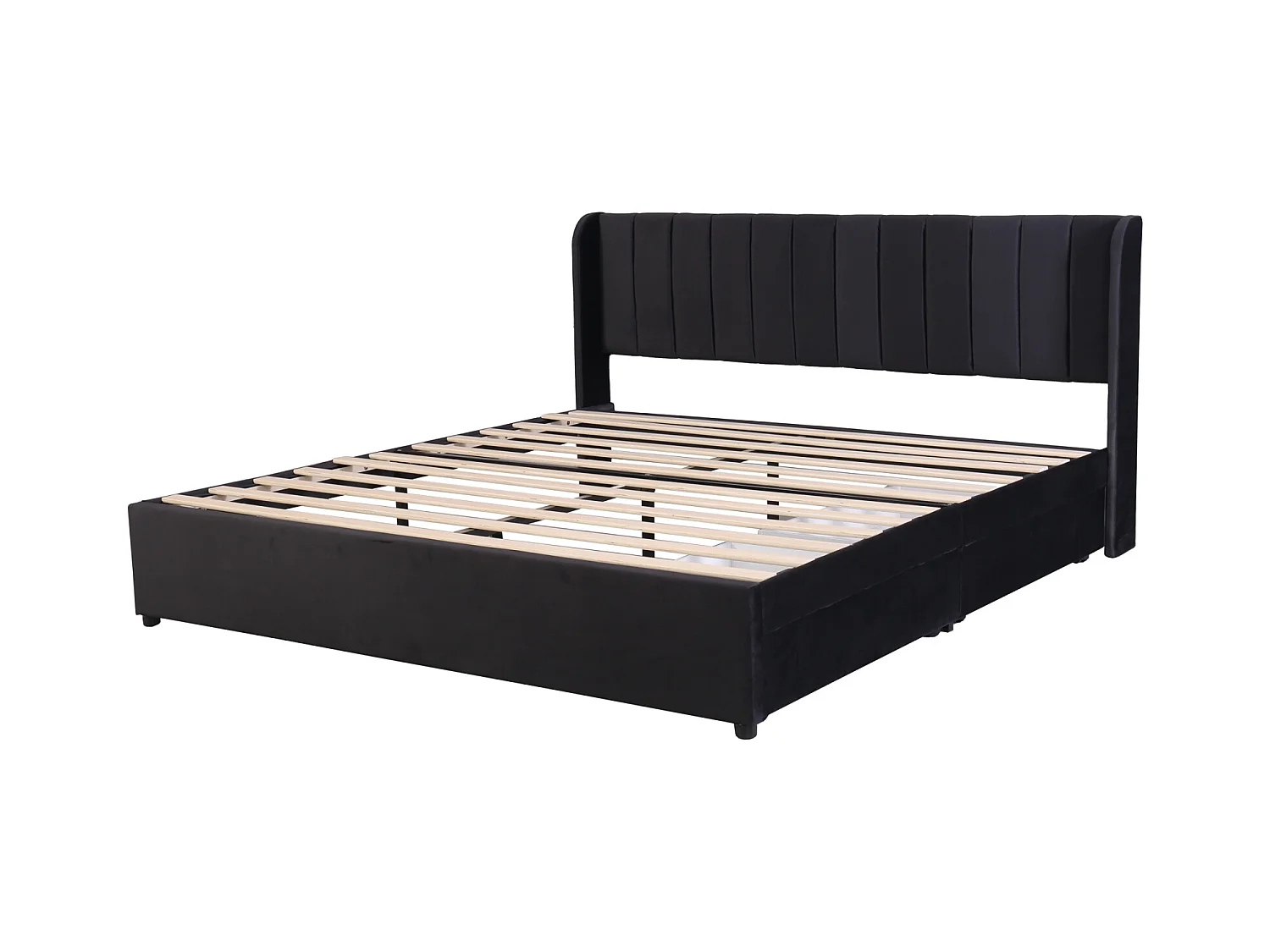 Letto matrimoniale 140x200cm, letto imbottito in velluto, con 2 cassetti, rete a doghe e testiera, nero