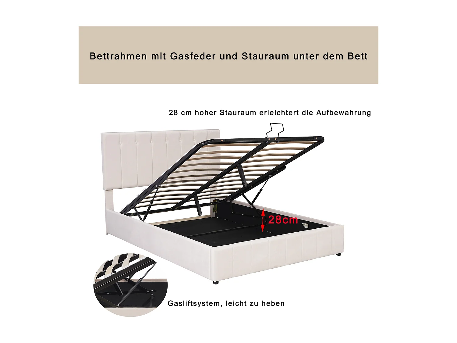 Lit coffre adulte 140 x 200cm - lit double en velours avec sommier à lattes en métal et tête de lit réglable en hauteur - Blanc