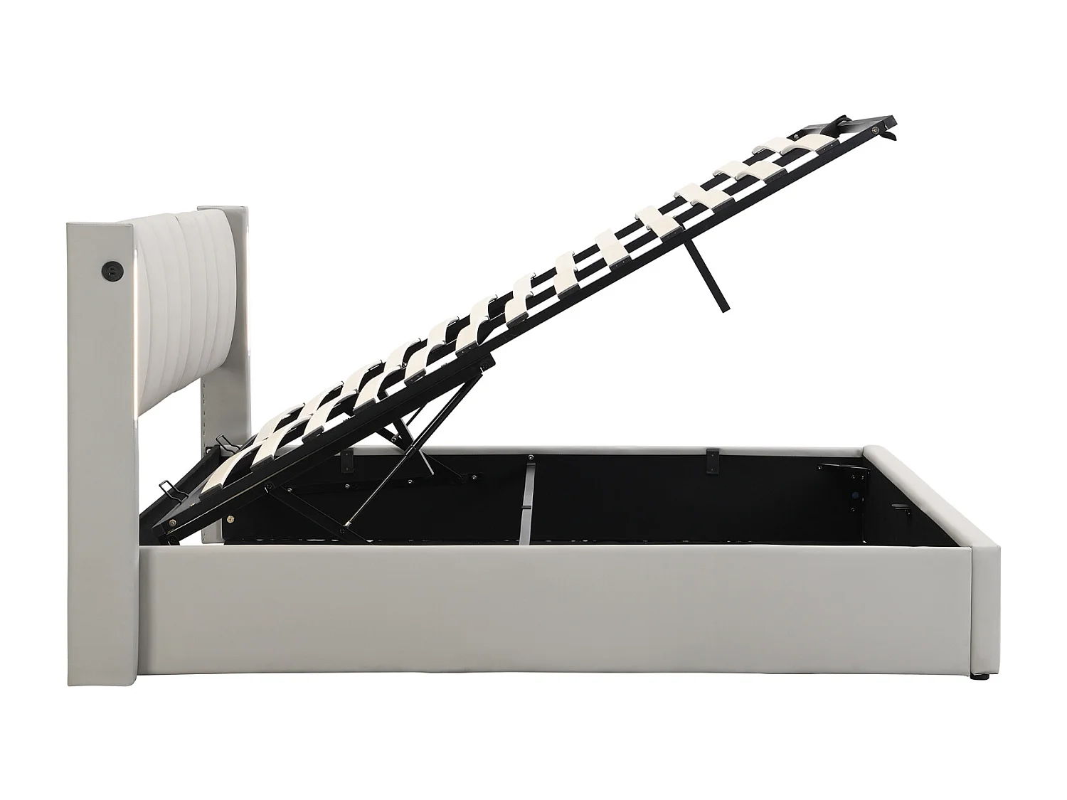 Letto contenitore con auricolare binaurale, letto imbottito in PU, con rete a doghe e testiera regolabile, LED e porta USB, Grigio 160x200cm