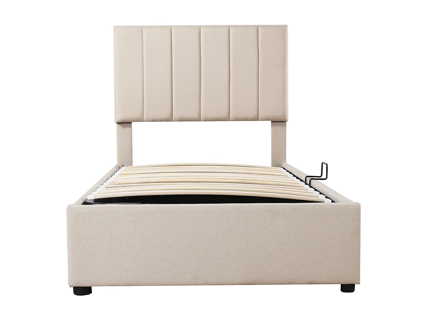 Lit coffre 90x200cm, lit capitonné d'enfant en lin, avec sommier à lattes et tête de lit, beige