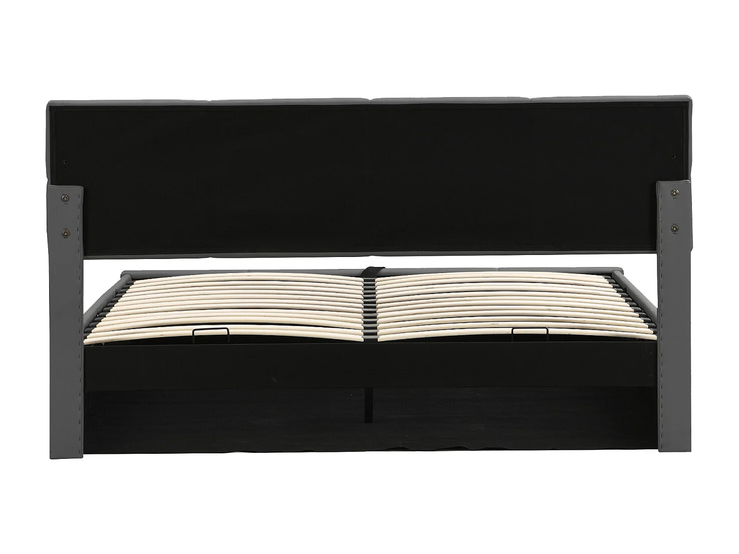 Lit coffre 180x200 cm - Lit doub LED capitonné relevable hydraulique avec sommier à lattes, tête de lit, simili cuir PU - Gris