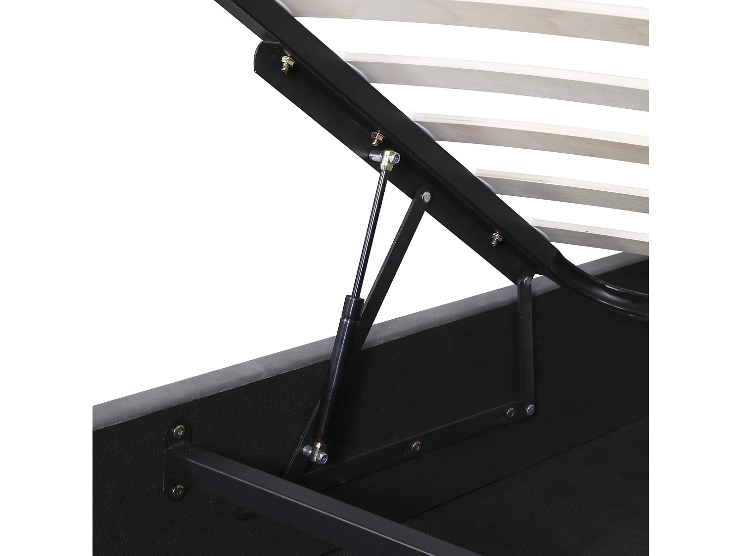 Lit coffre rembourré LED avec hydraulique et couvre-sommier à lattes, tête de lit réglable, Gris, 140x200cm