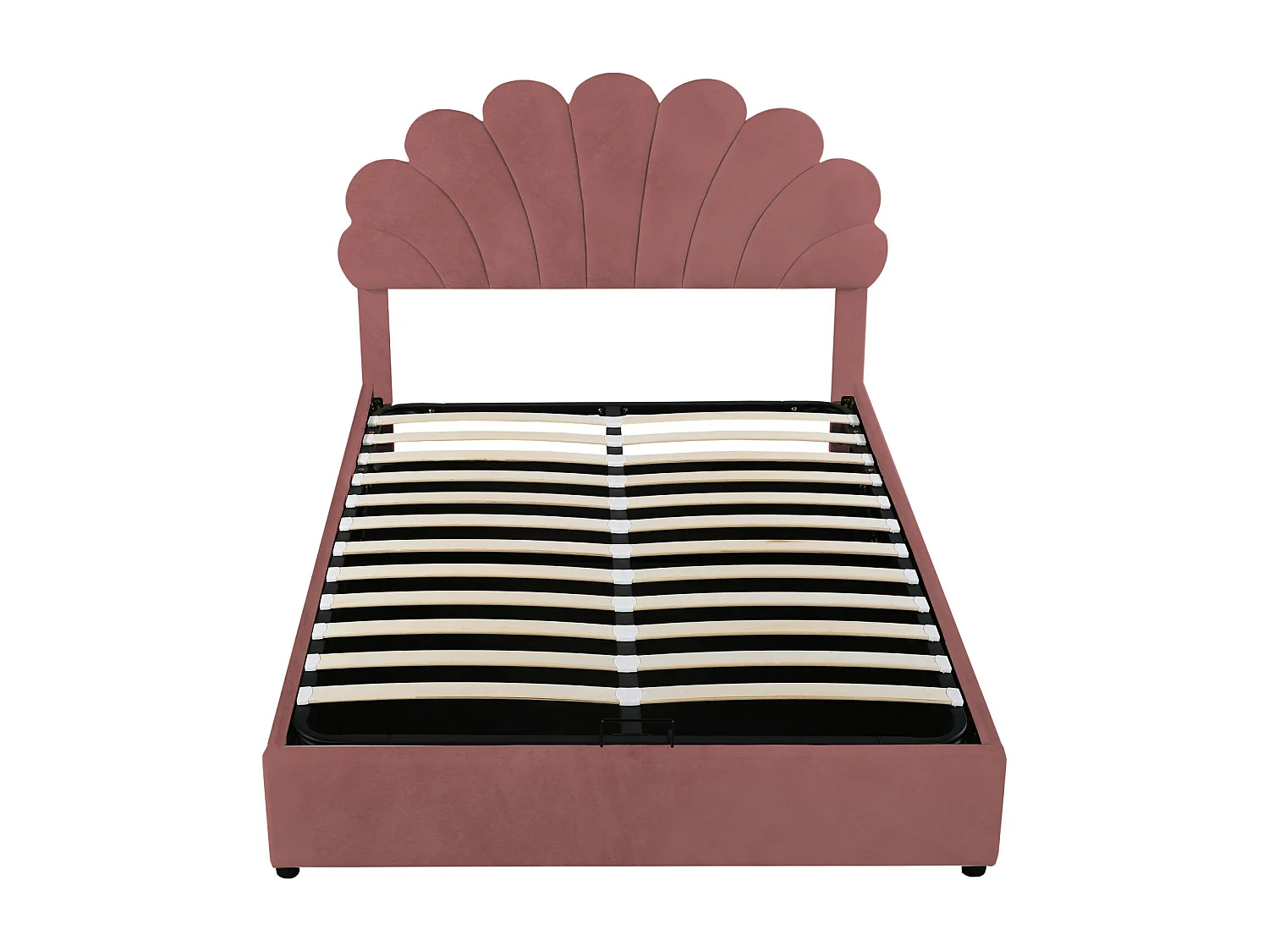 Opbergbed 140x200cm, met lattenbodem en bloemenhoofdbord, in hoogte verstelbaar, fluwelen stof, bonenrood