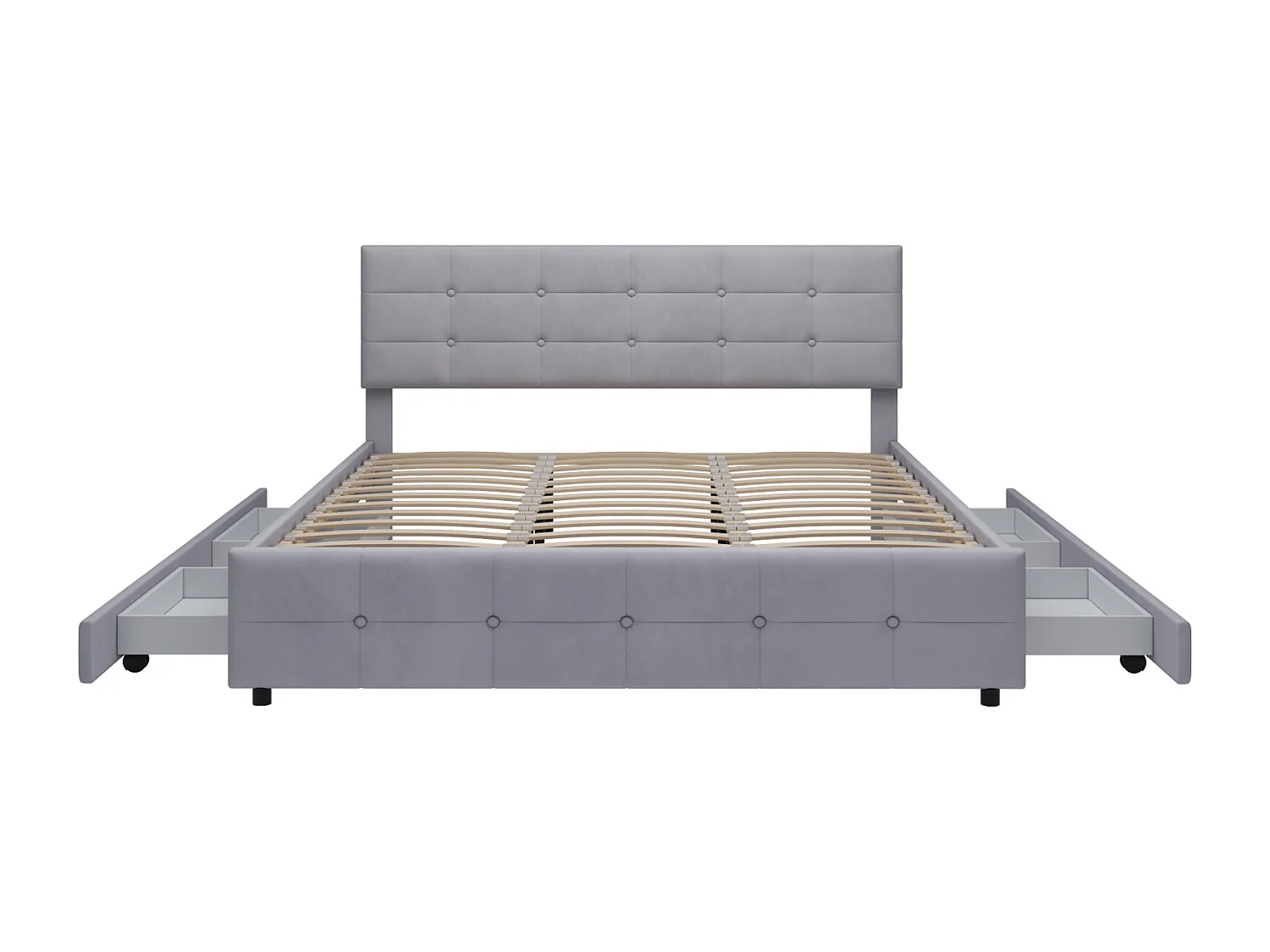 Tweepersoonsbed 180x200cm, volwassen bed met 4 lades, lattenbodem en rugleuning en hoofdbord, in fluweel - voor volwassenen en tieners - grijs