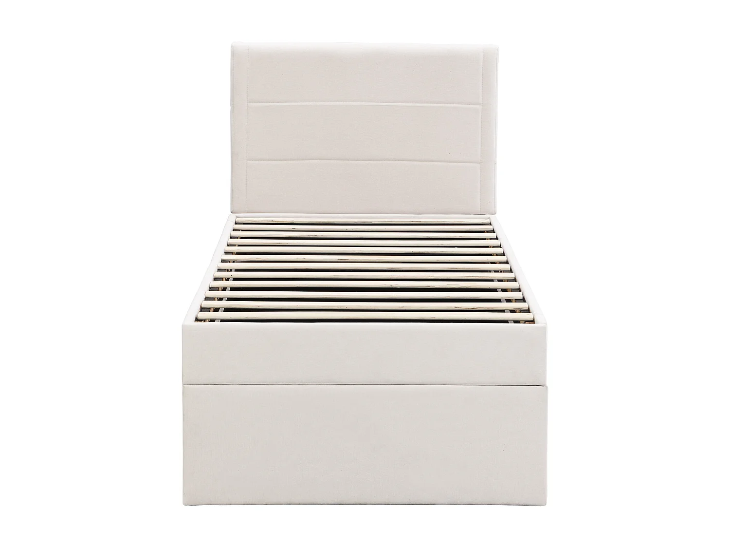 Lit coffre simple 90x200cm - Lit simple capitonné avec sommier à lattes structure en métal Grand Espace - Beige