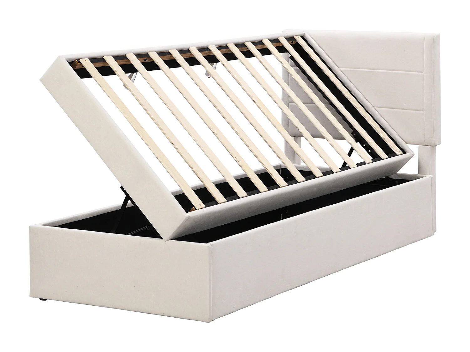 Lit coffre simple 90x200cm - Lit simple capitonné avec sommier à lattes structure en métal Grand Espace - Beige