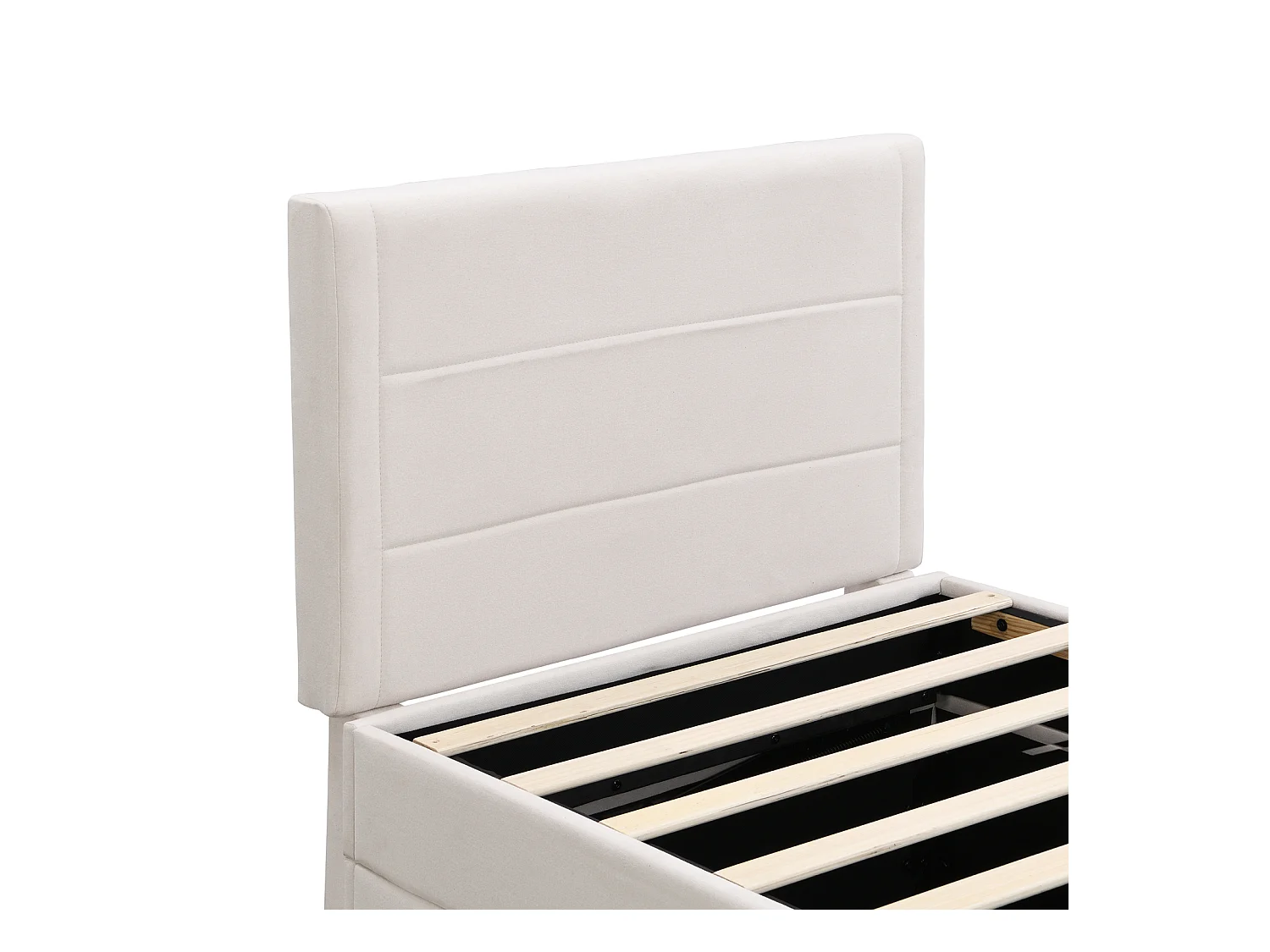 Lit coffre simple 90x200cm - Lit simple capitonné avec sommier à lattes structure en métal Grand Espace - Beige