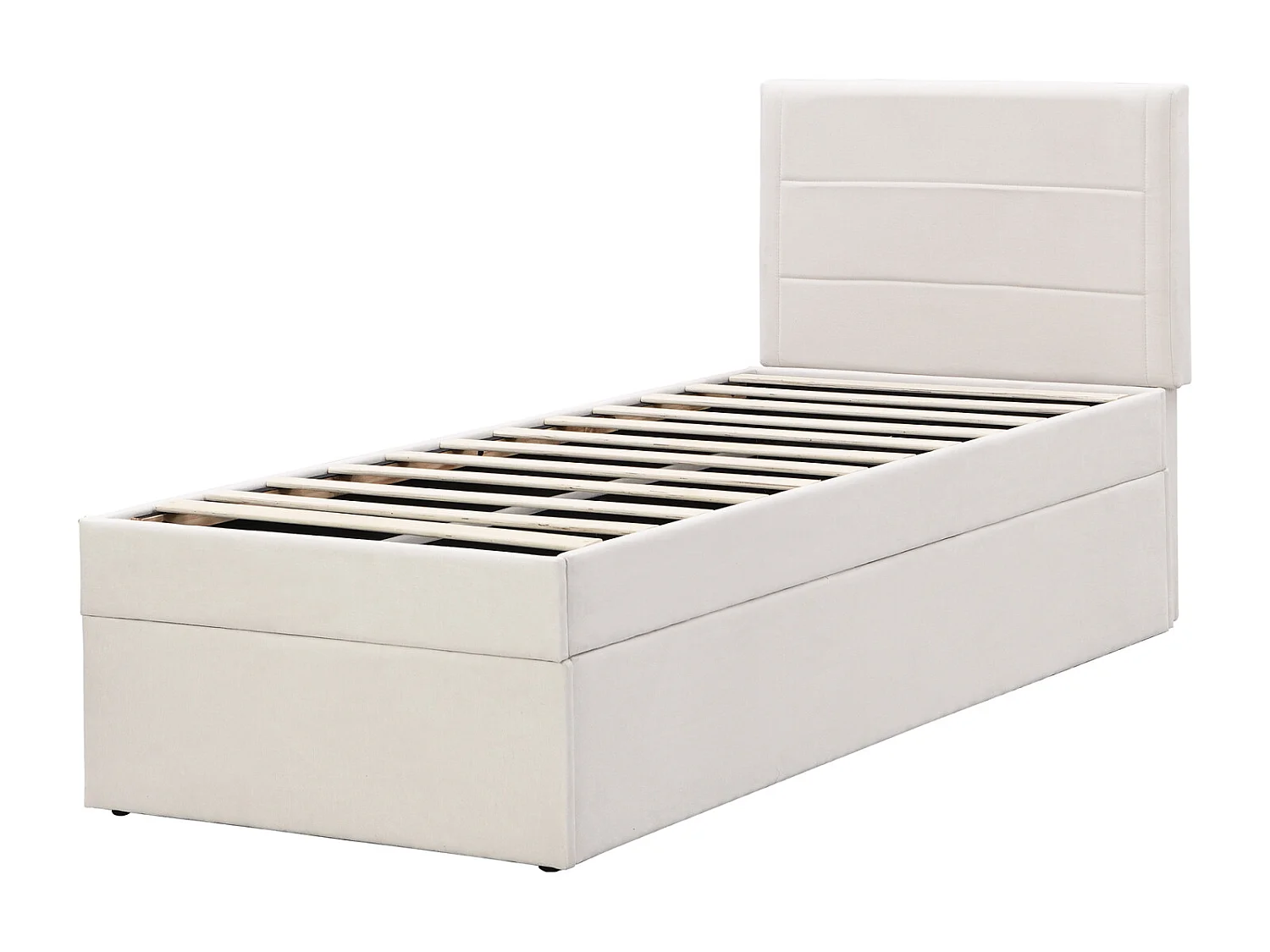 Lit coffre simple 90x200cm - Lit simple capitonné avec sommier à lattes structure en métal Grand Espace - Beige