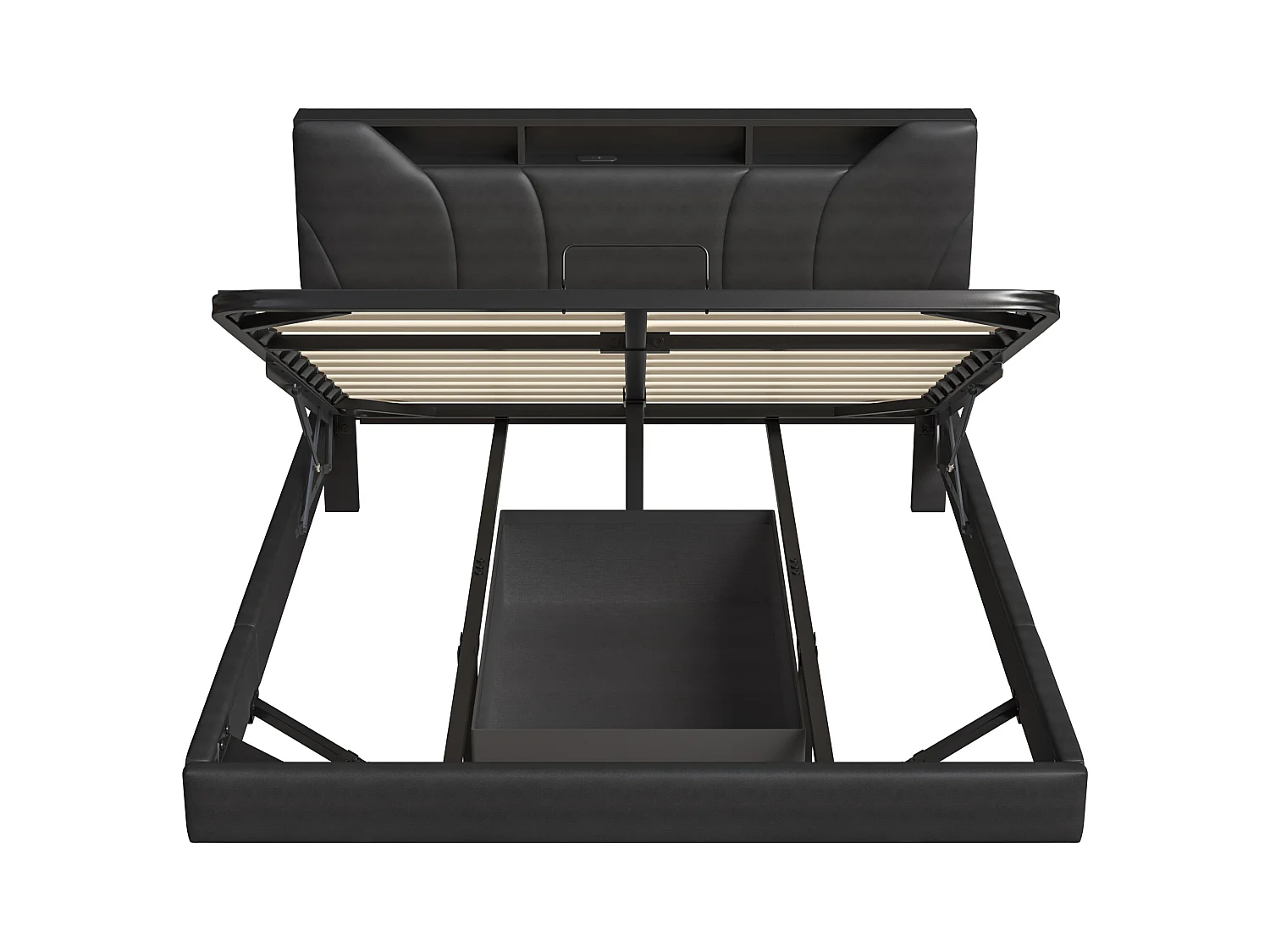 Lit double rembourré 160x200cm - avec USB et lumière LED - Cadre de lit avec tête de lit rangement et coffre de rangement pour lit, en PU- Gris