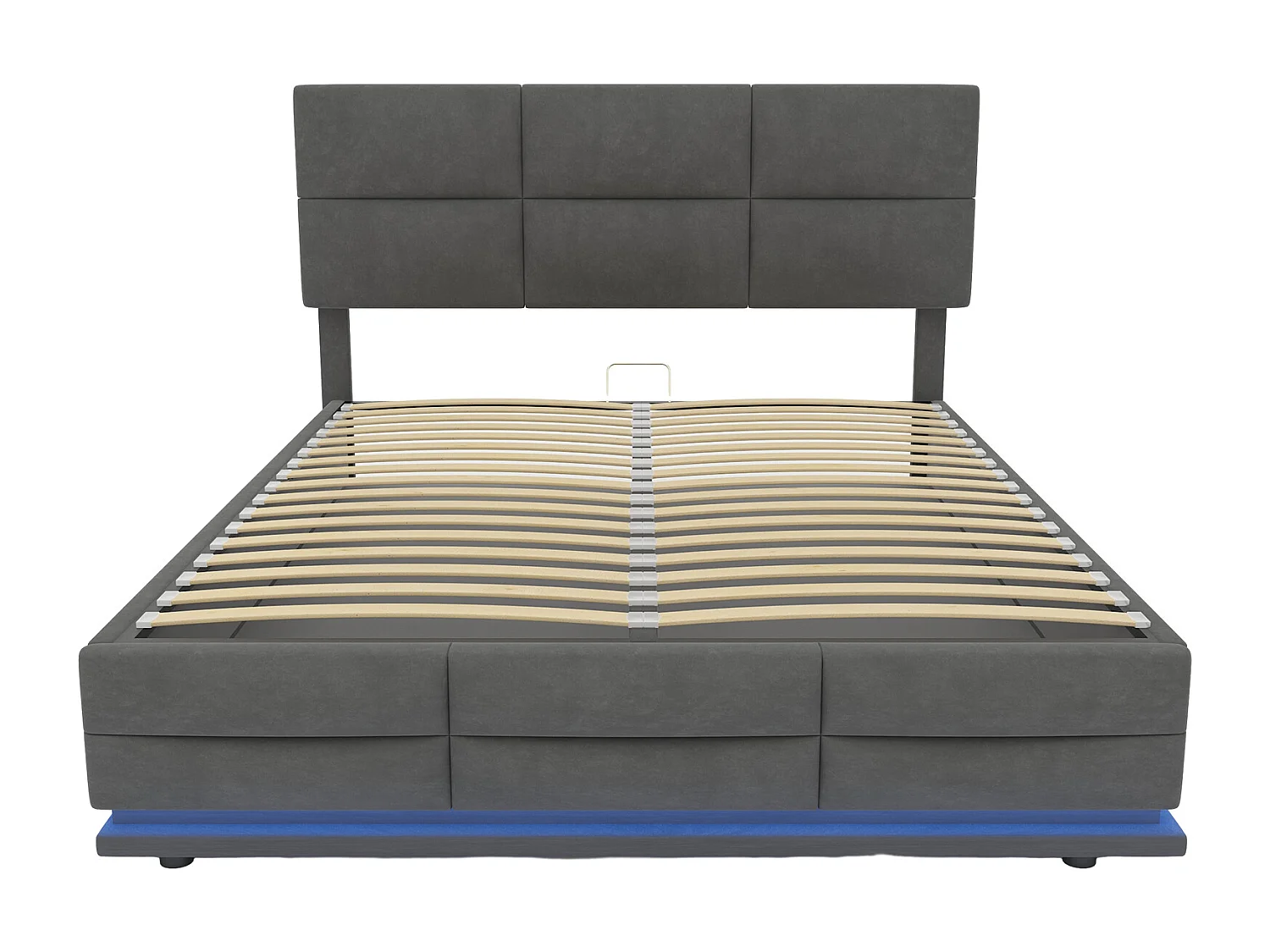 Letto matrimoniale contenitore imbottito idraulico 160 x 200 cm in velluto delicato sulla pelle con luci LED e caricabatterie USB, grigio