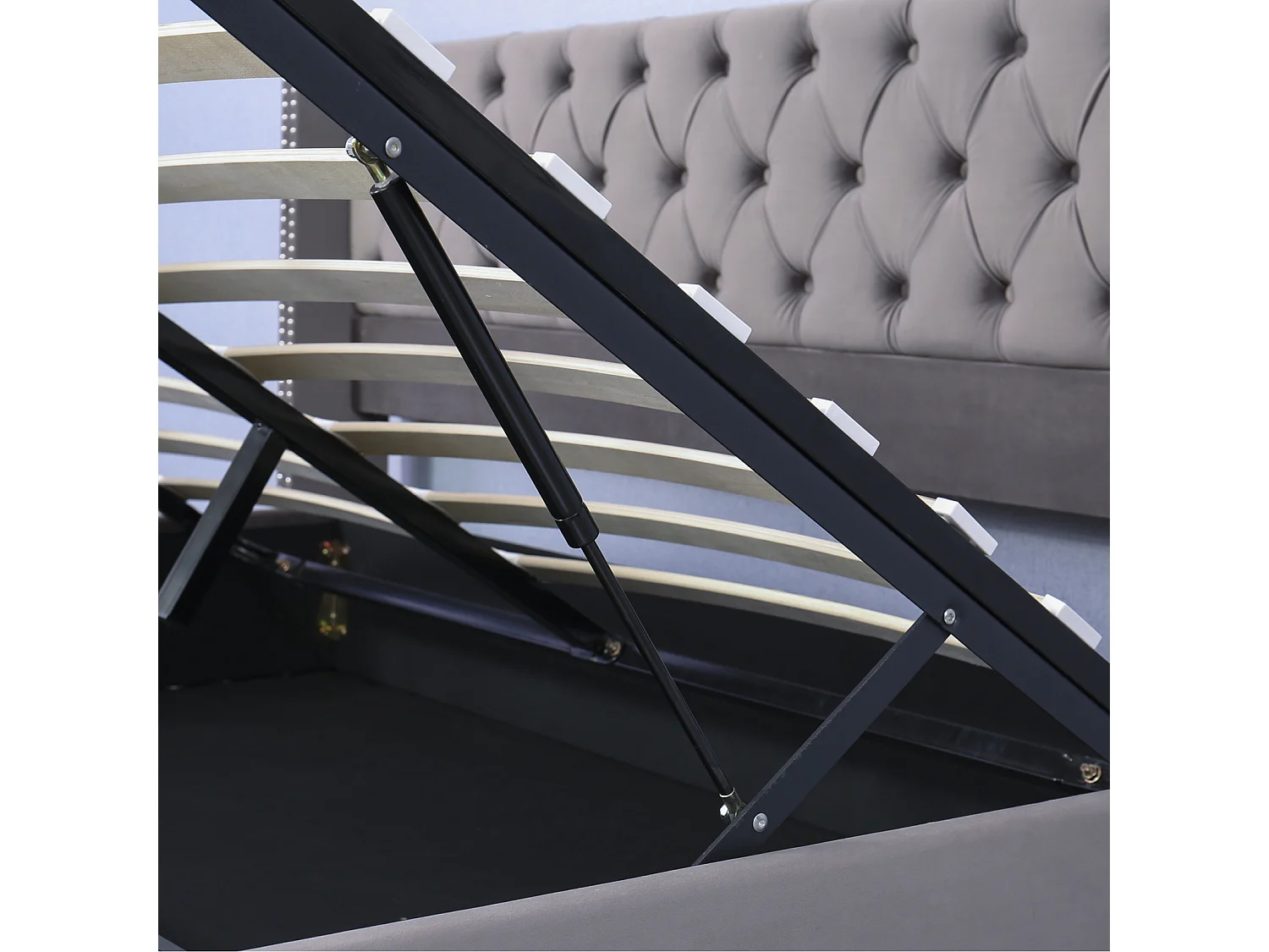 Letto contenitore 160x200cm, letto matrimoniale con rete a doghe e testiera a forma di orecchio, letto imbottito in velluto, Grigio