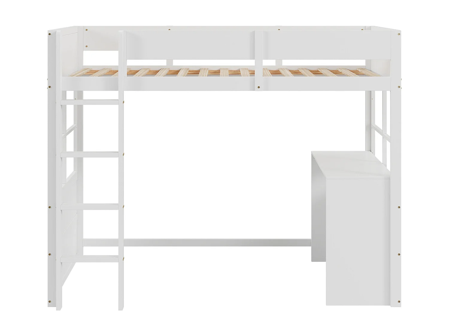 Lit mezzanine en bois 90*200cm, escalier de sécurité, avec table, conception de clôture haute, lit simple, lit bébé, blanc