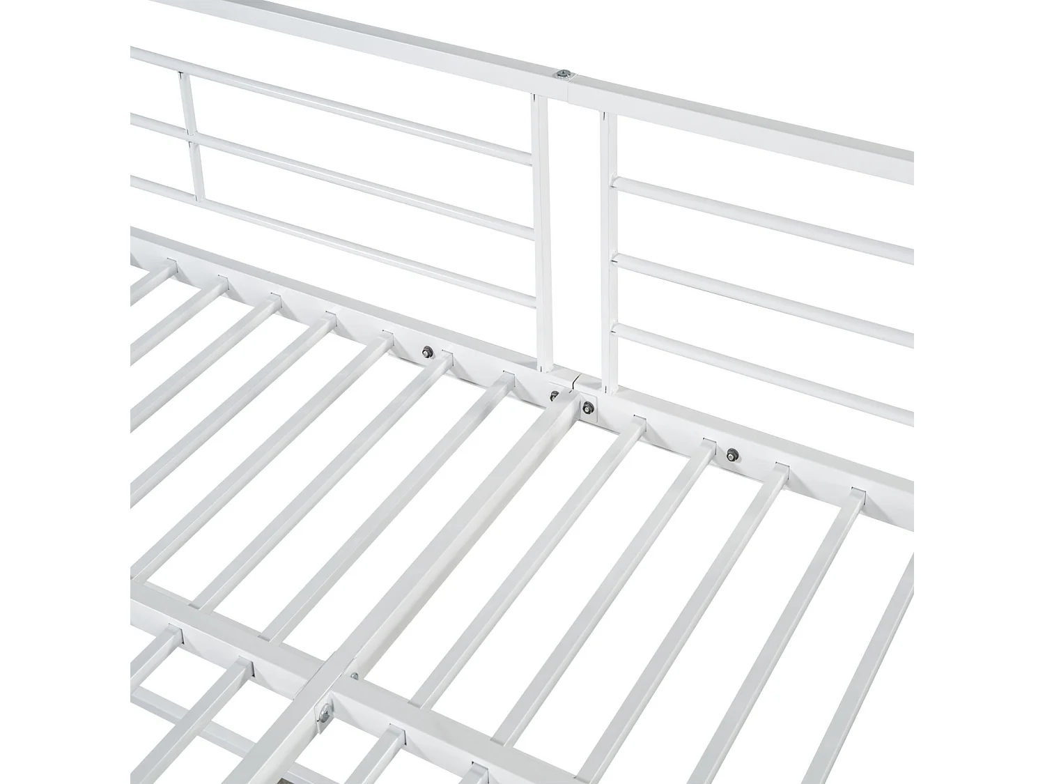 Lit mezzanine 140x200cm, lit enfant avec escalier de armoire de rangement, anti-chutes, structure en fer, blanc