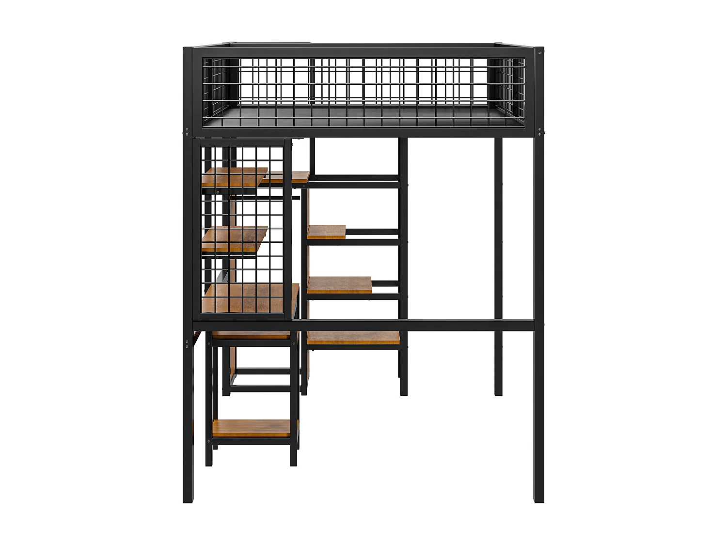 Lit mezzanine 140 x200 avec échelle de sécurité, lit d'enfant avec cadre en fer Armoire et table d'ordinateur Noir