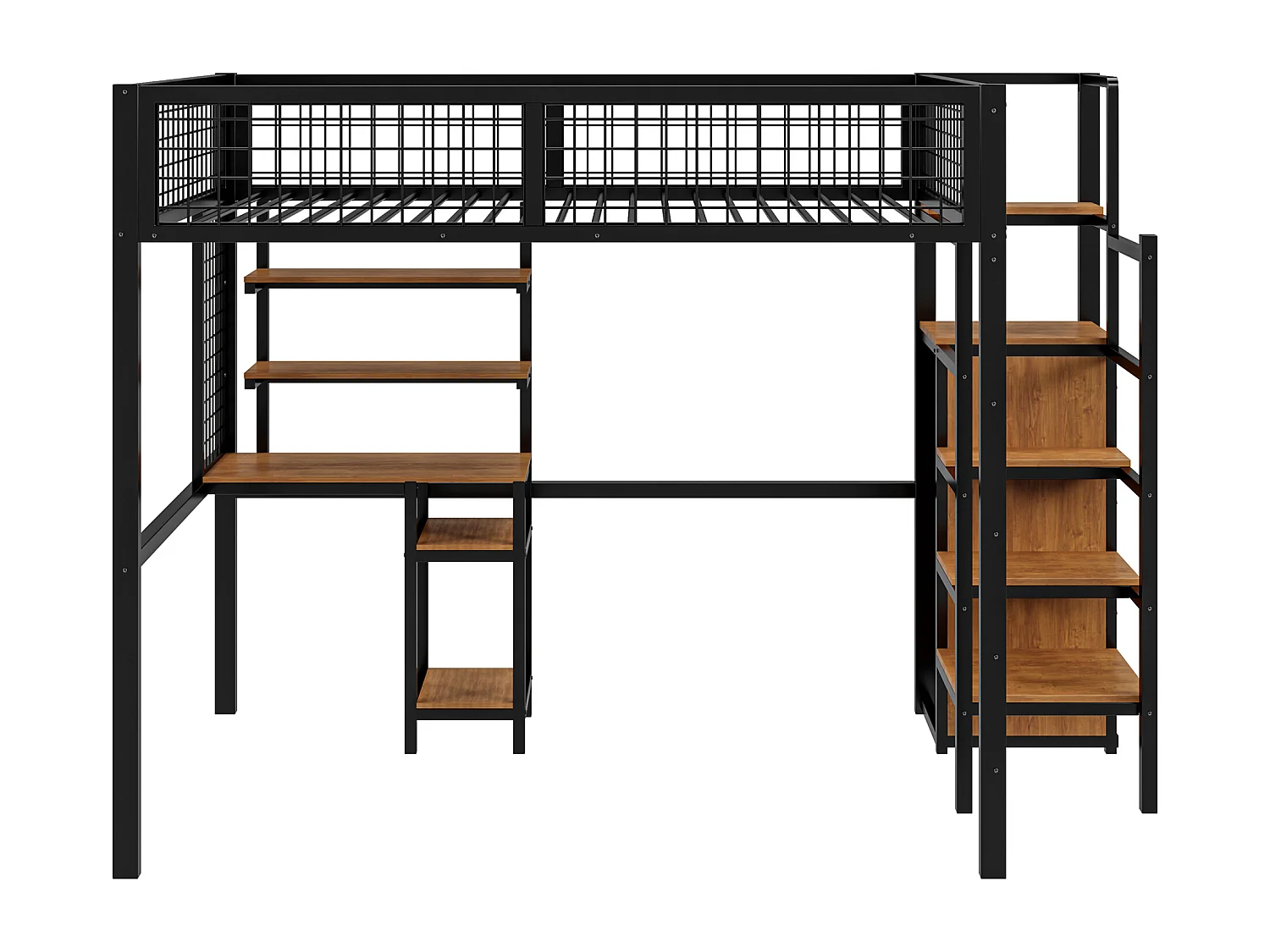 Lit mezzanine 140 x200 avec échelle de sécurité, lit d'enfant avec cadre en fer Armoire et table d'ordinateur Noir