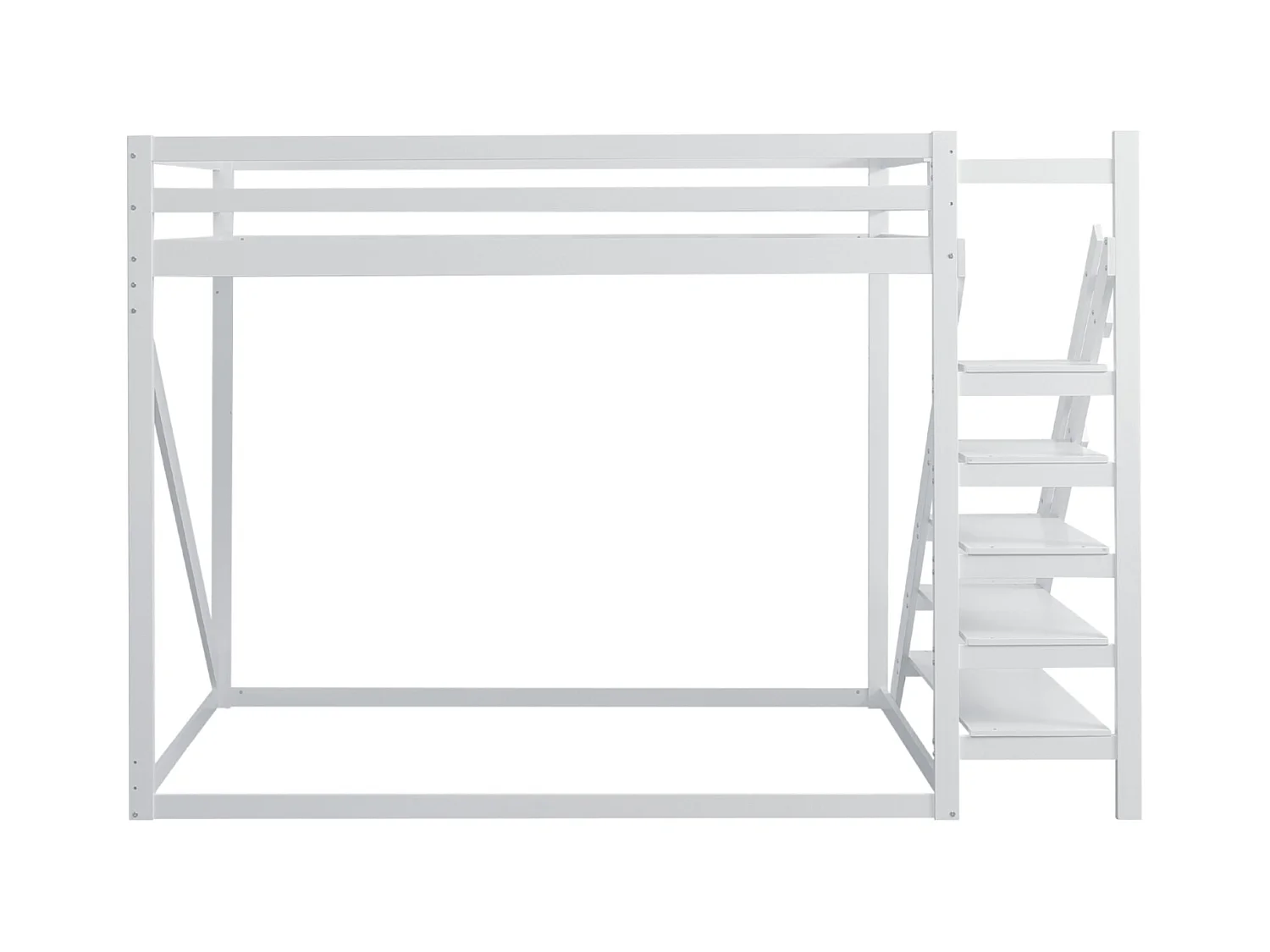 Letto a soppalco per bambini 140x200cm, letto rialzato con scaletta di sicurezza, legno massello, bianco