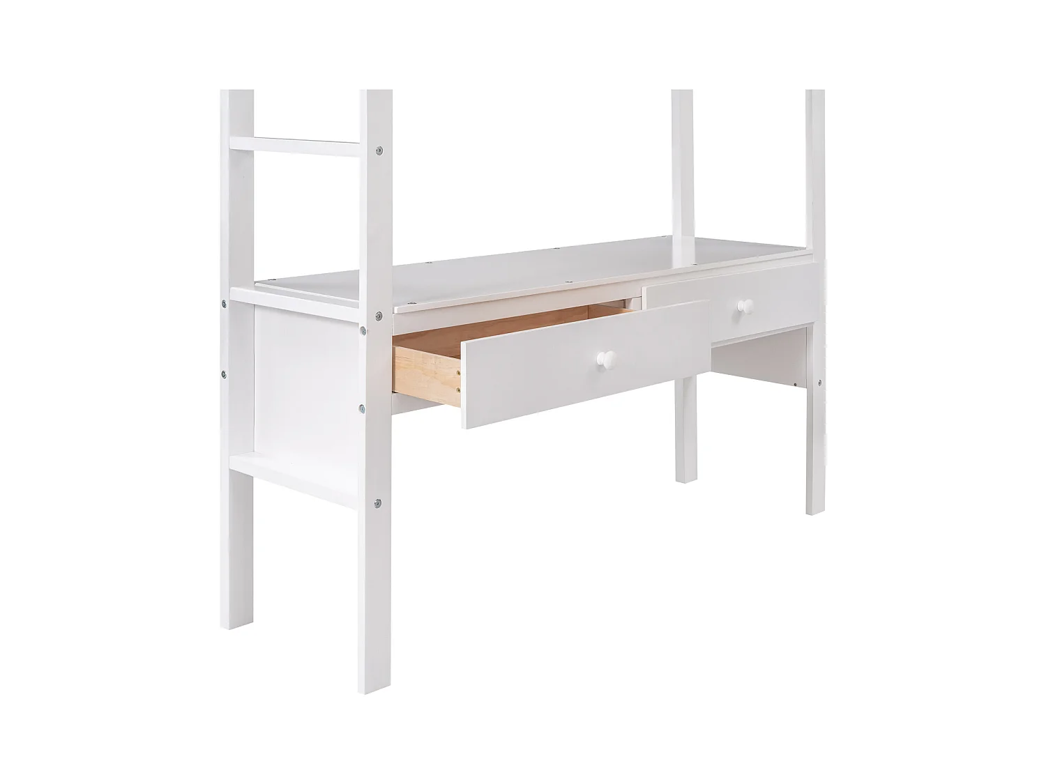 Lit mezzanine 140x200cm pour enfant - lit surélevé avec tiroirs de rangement, bureau et bibliothèque de rangement sous le lit - blanc