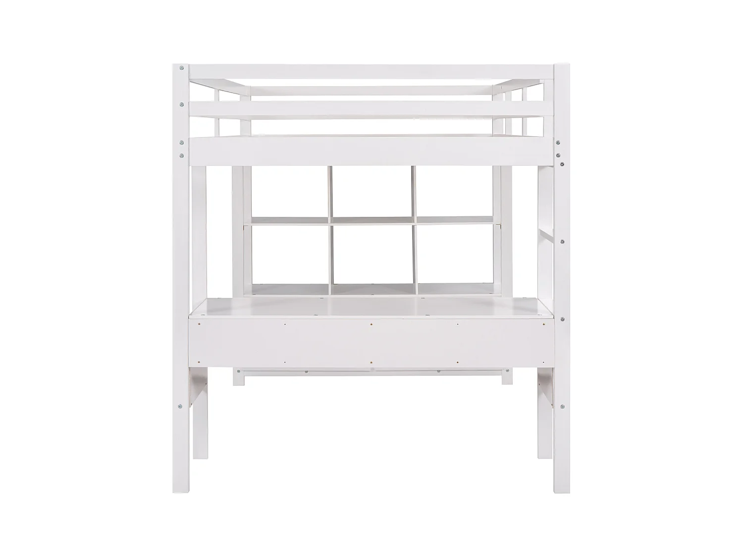 Lit mezzanine 140x200cm pour enfant - lit surélevé avec tiroirs de rangement, bureau et bibliothèque de rangement sous le lit - blanc