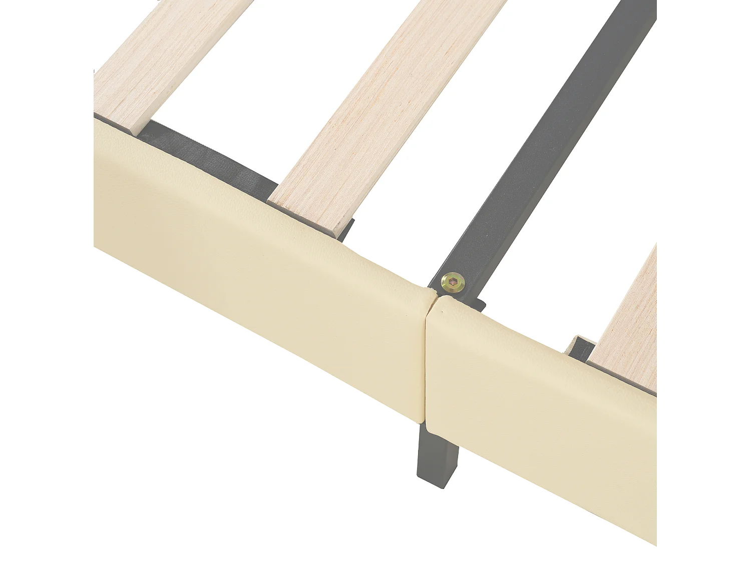 Lit enfnat 140x200cm, lit simple avec sommier à lattes et tête de lit dessin animé avec moulure de couronne, tissu simili cuir, beige