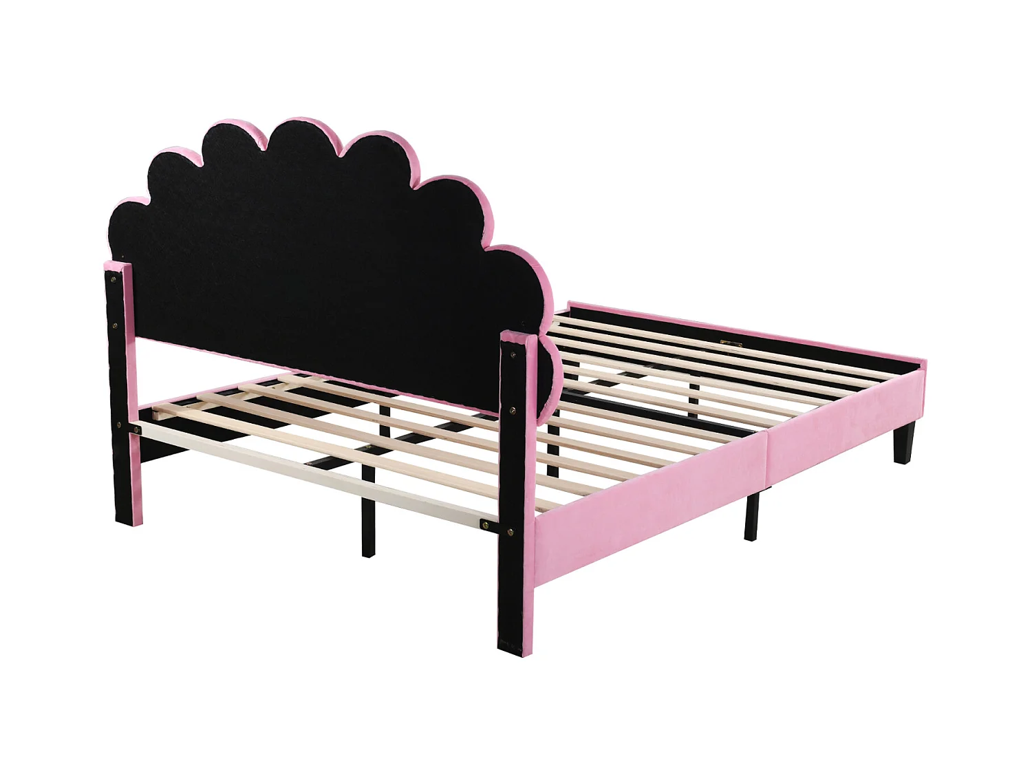 Lit double capitonné 140x200cm - Tête de lit en forme de fleur, Sommier à lattes en MDF, - Rose