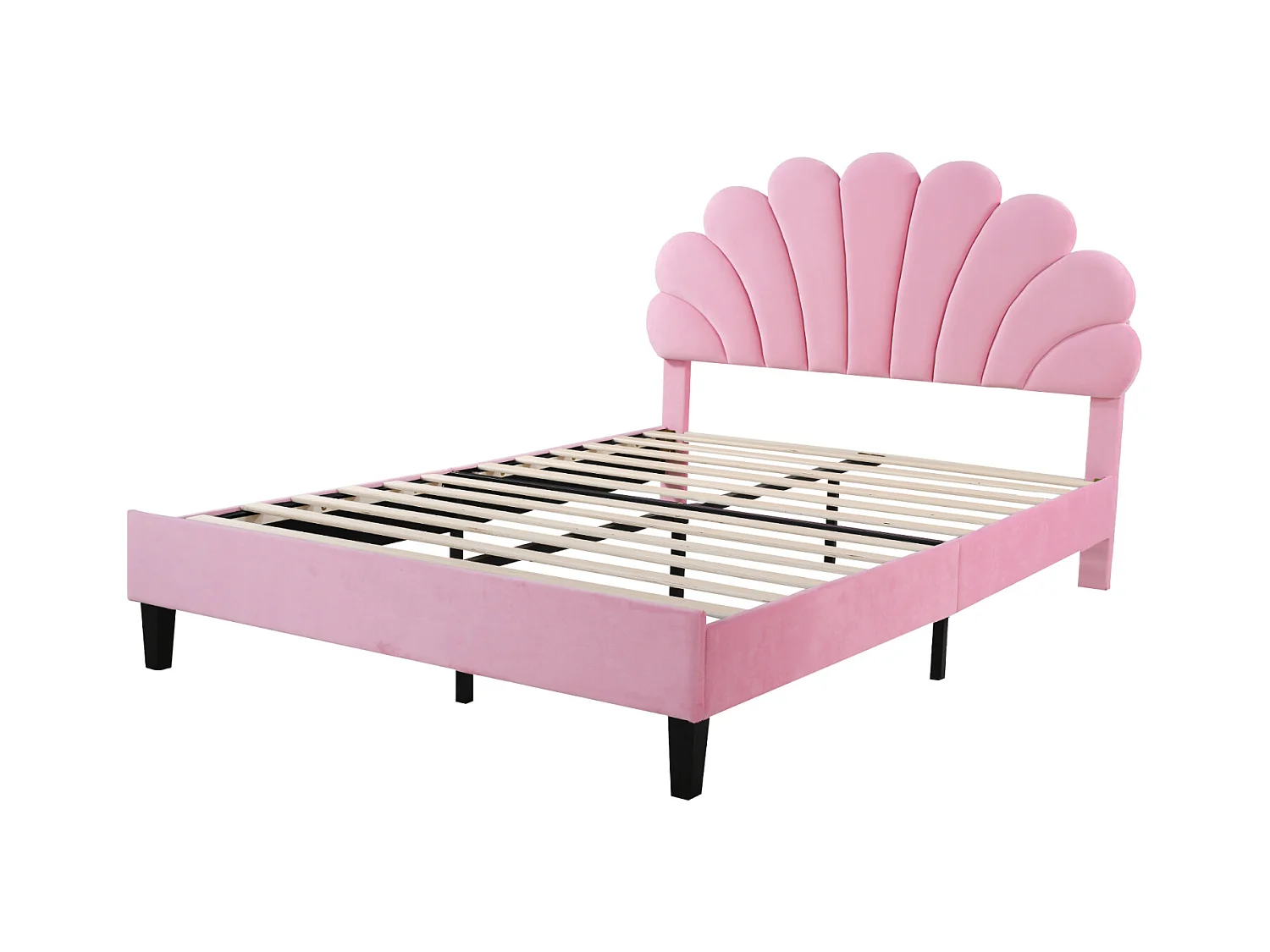 Lit double capitonné 140x200cm - Tête de lit en forme de fleur, Sommier à lattes en MDF, - Rose